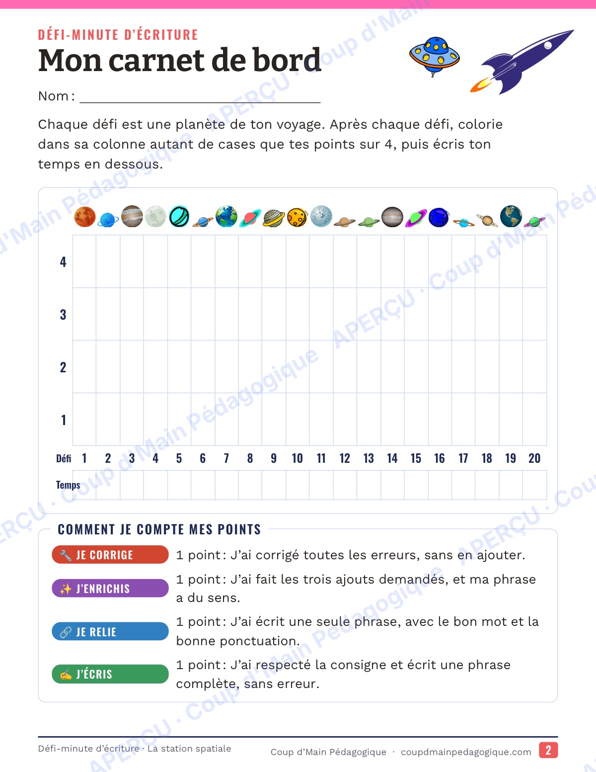 Page 2 — Défi-minute d'écriture — 5e, la station spatiale