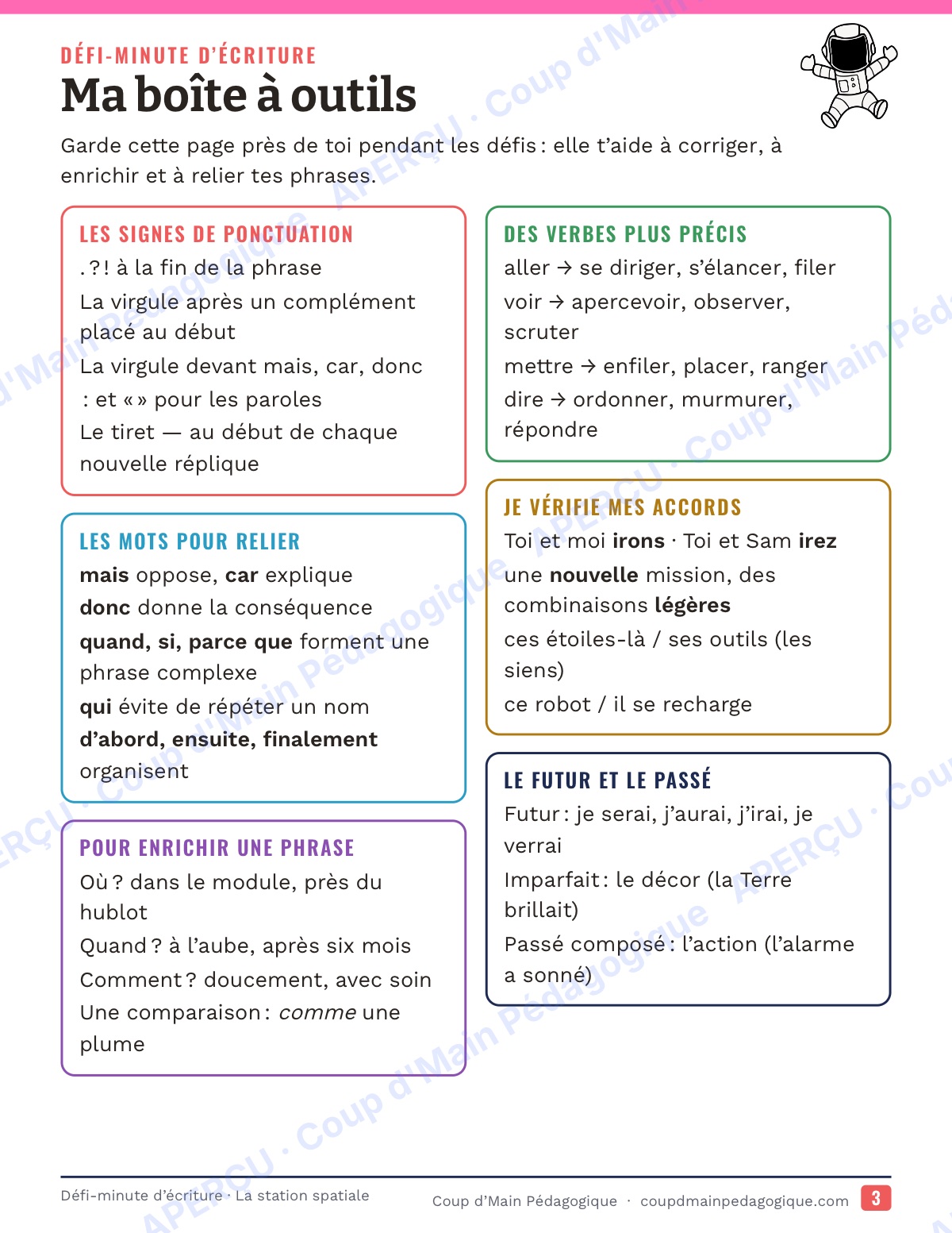 Page 3 — Défi-minute d'écriture — 5e, la station spatiale