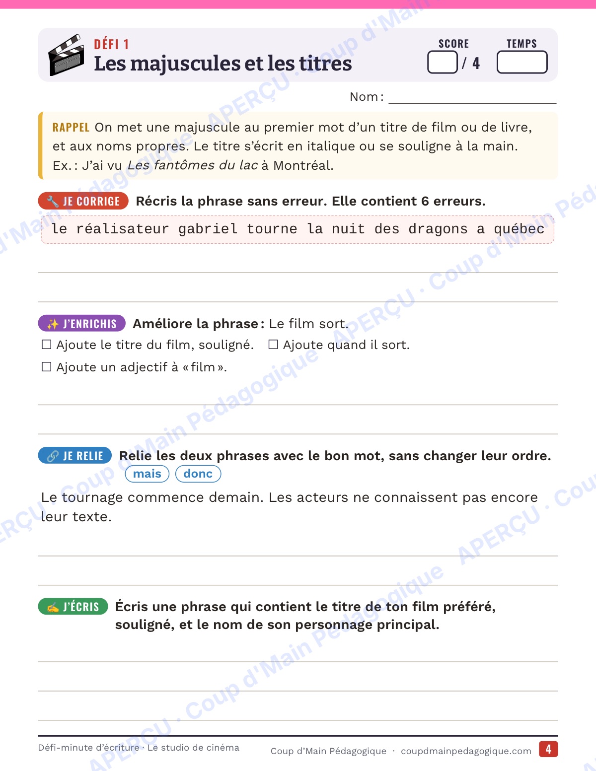 Page 4 — Défi-minute d'écriture — 6e, le studio de cinéma