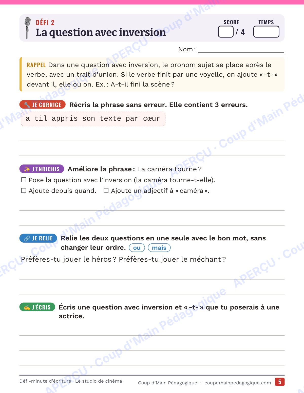 Page 5 — Défi-minute d'écriture — 6e, le studio de cinéma