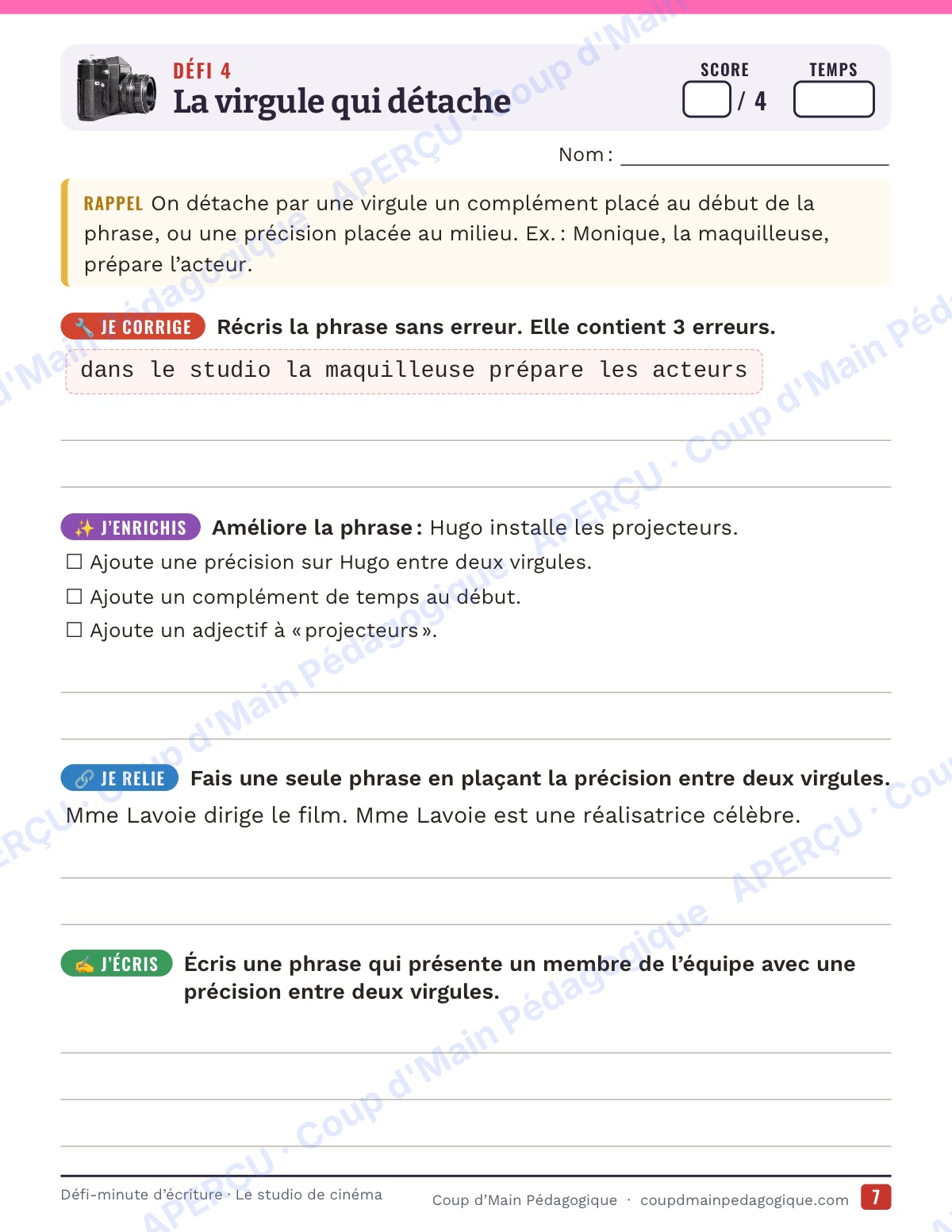 Page 7 — Défi-minute d'écriture — 6e, le studio de cinéma