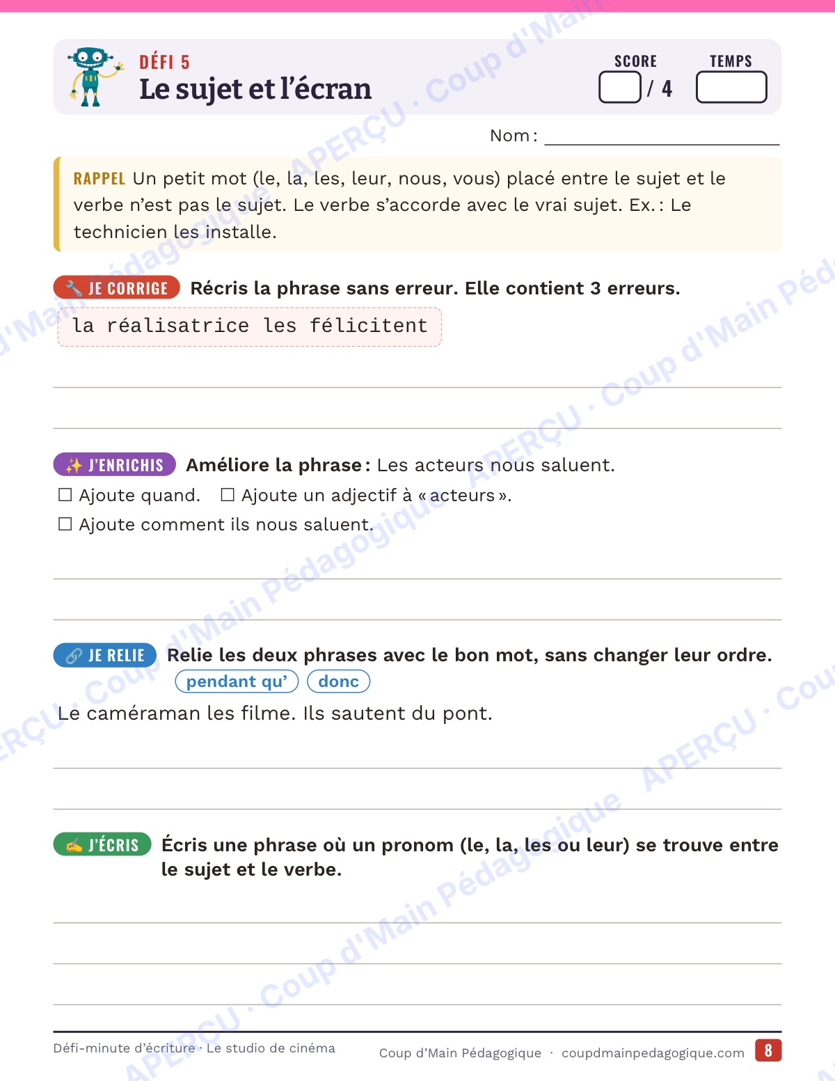Page 8 — Défi-minute d'écriture — 6e, le studio de cinéma