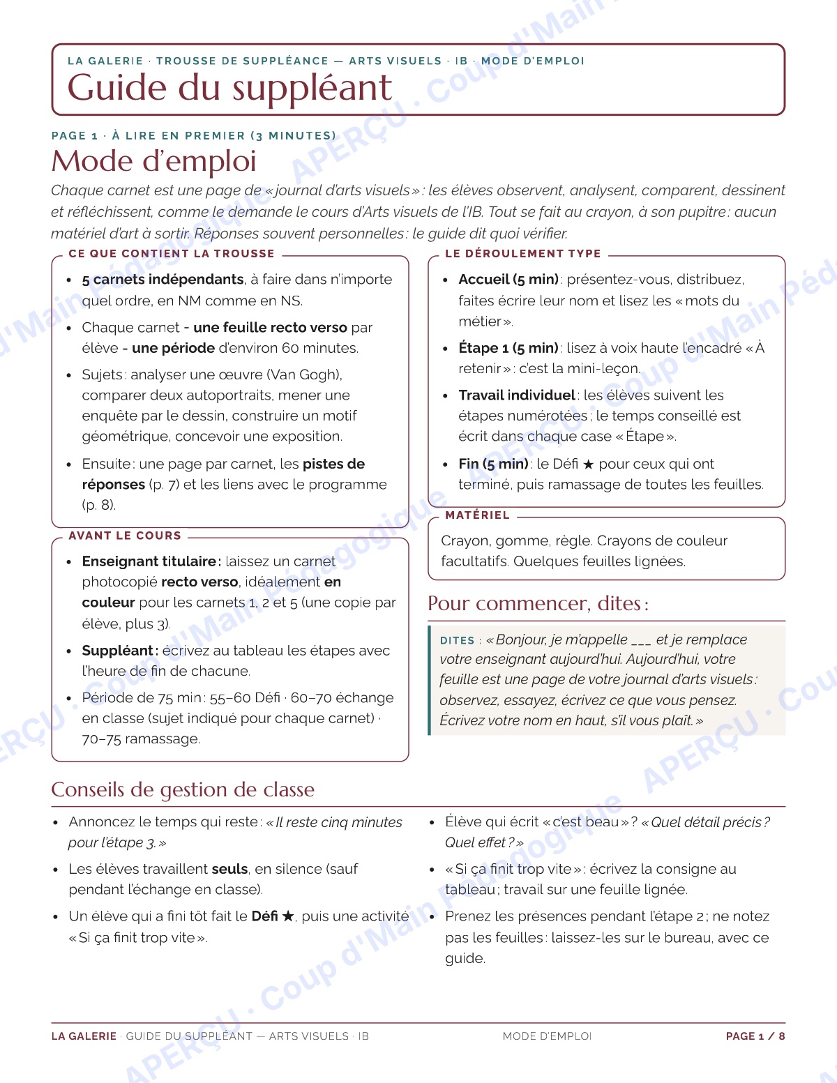 Page 1 — Arts visuels IB — 11e-12e, trousse de suppléance