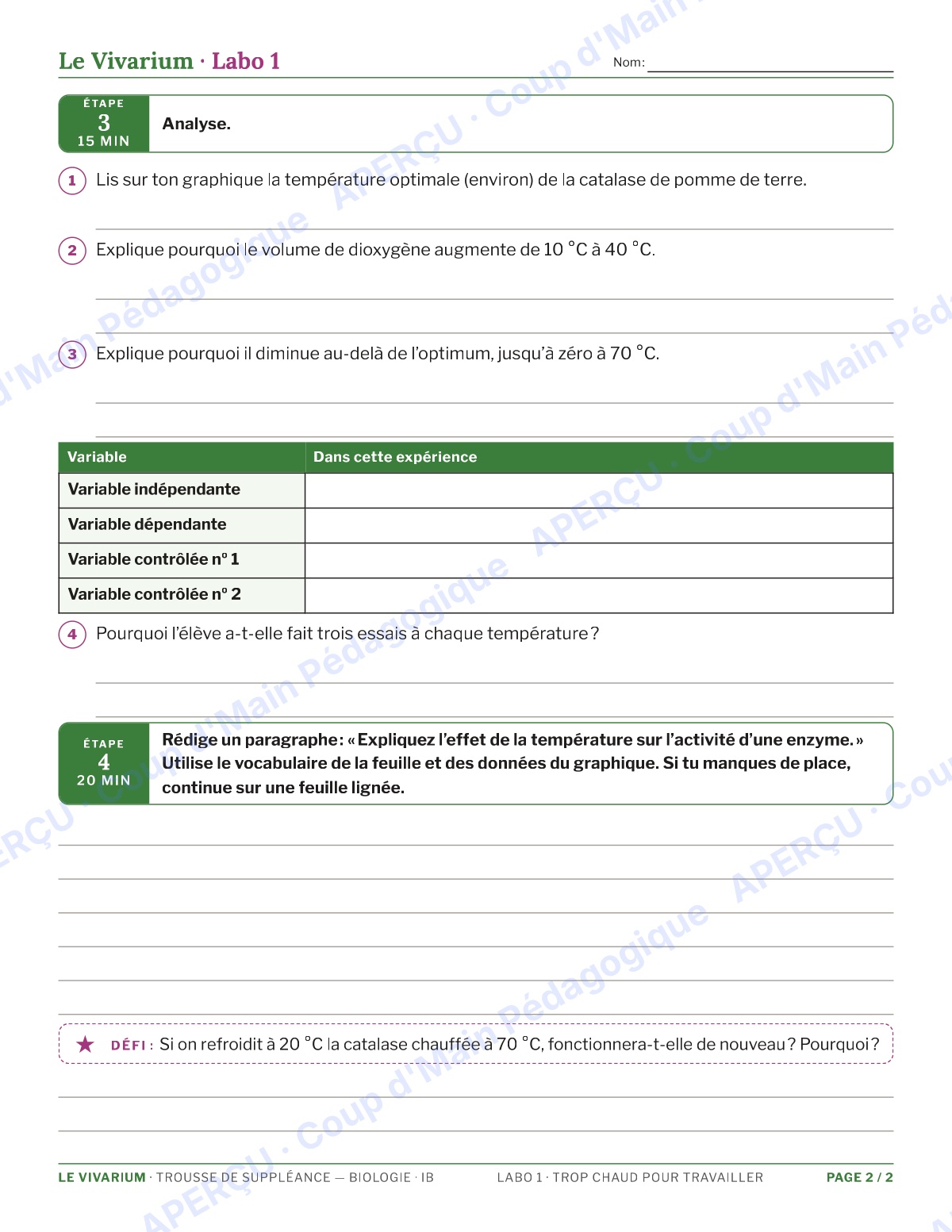 Page 2 — Biologie IB — 11e-12e, trousse de suppléance