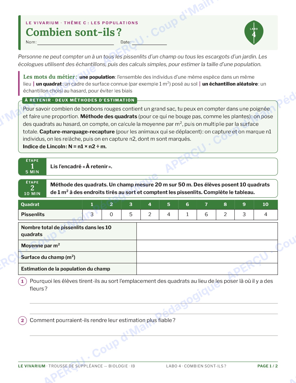 Page 7 — Biologie IB — 11e-12e, trousse de suppléance