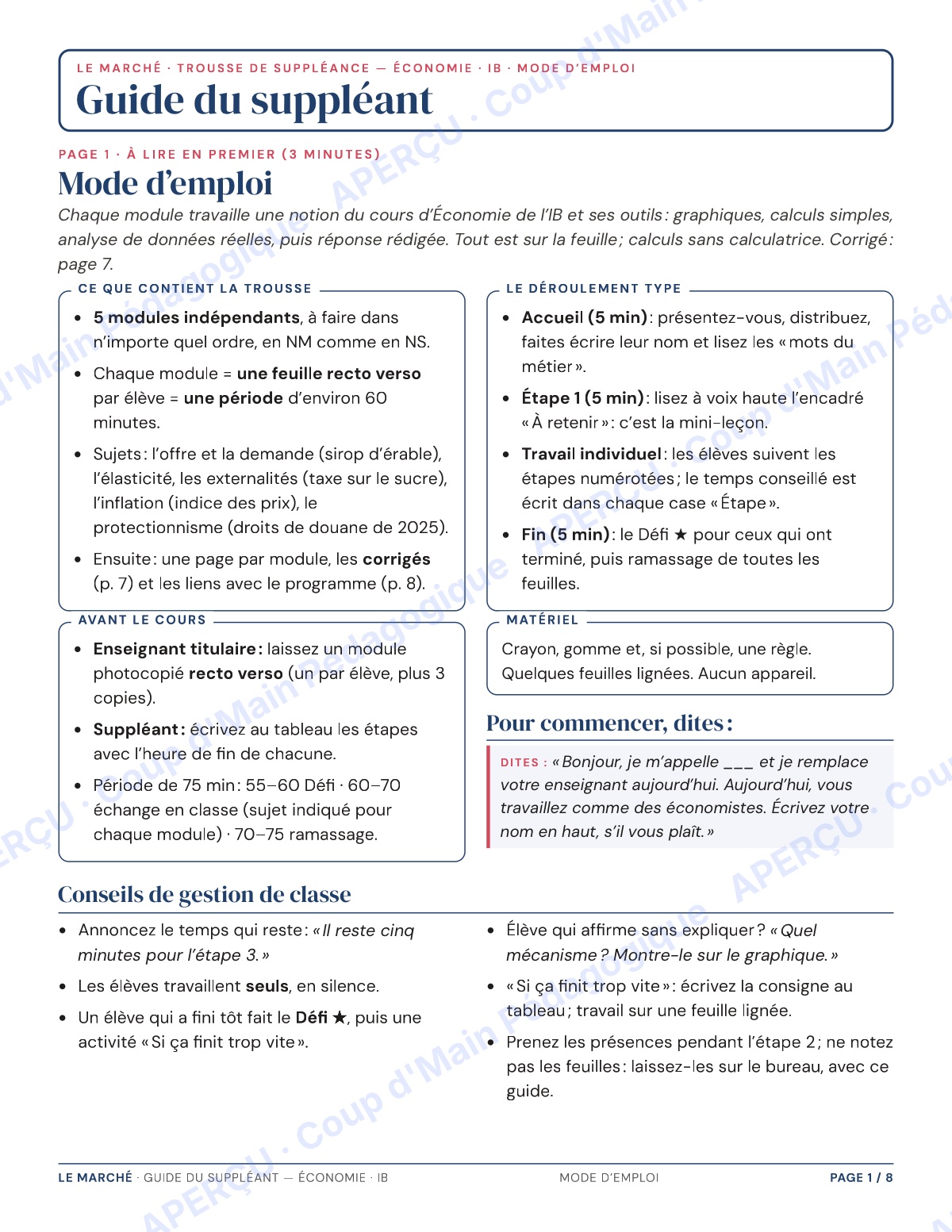 Page 1 — Économie IB — 11e-12e, trousse de suppléance