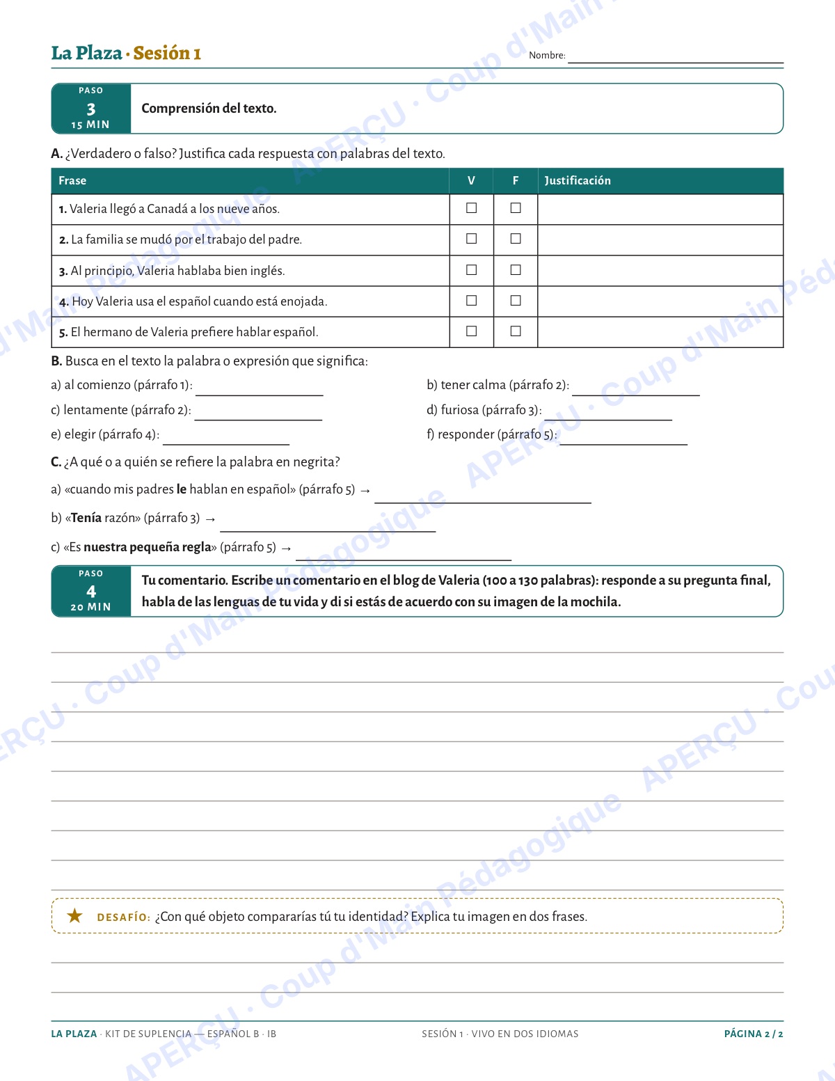 Page 2 — Espagnol B IB — 11e-12e, trousse de suppléance