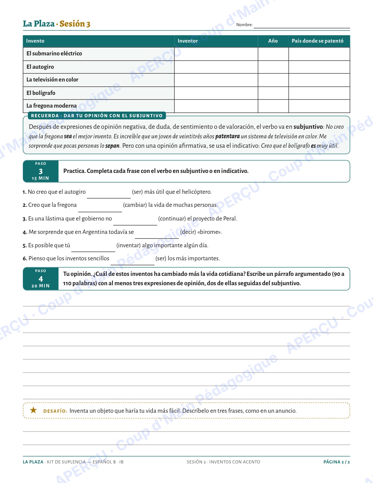 Page 6 — Espagnol B IB — 11e-12e, trousse de suppléance