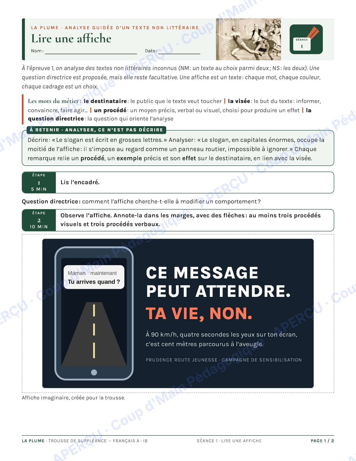Page 1 — Français A IB — 11e-12e, trousse de suppléance