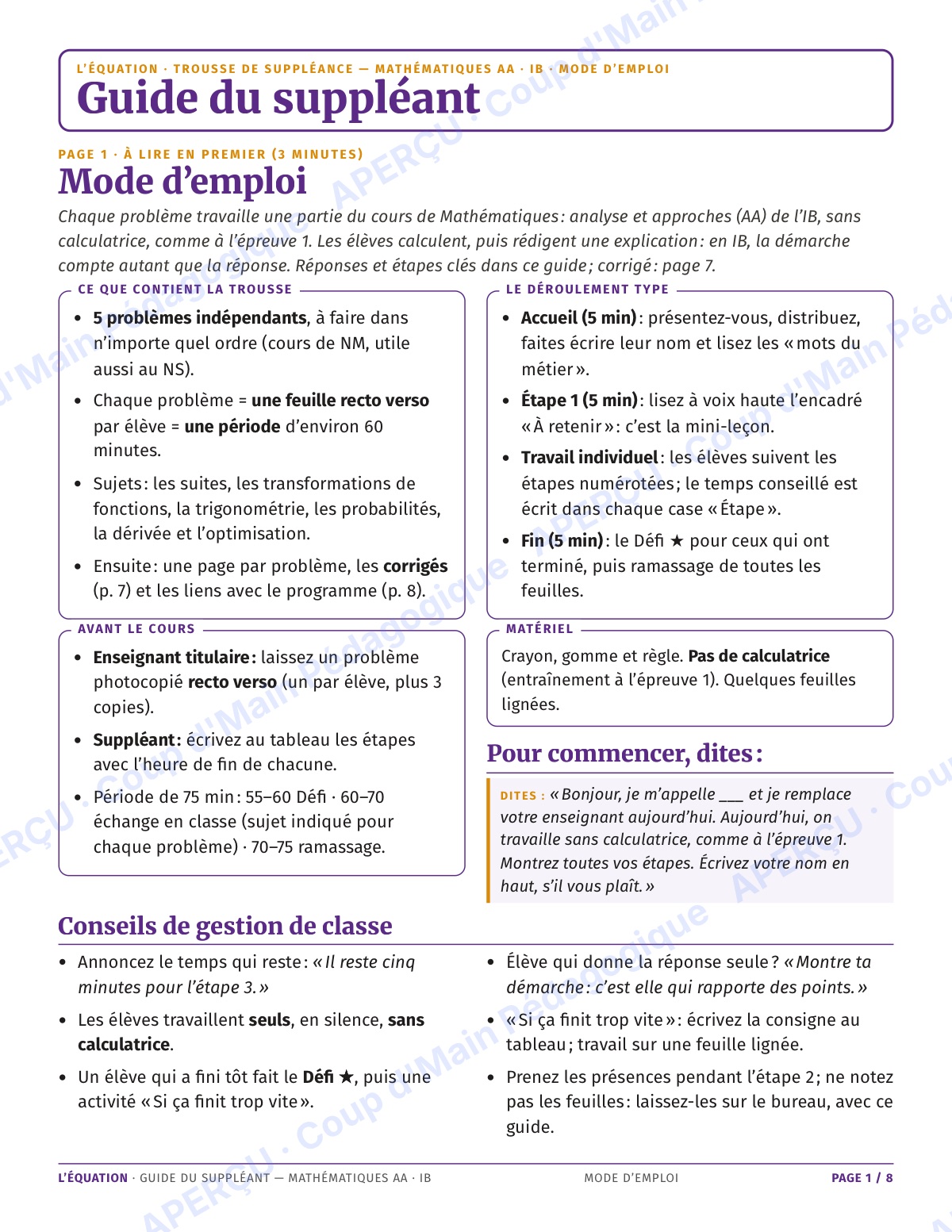 Page 1 — Maths AA IB — 11e-12e, trousse de suppléance