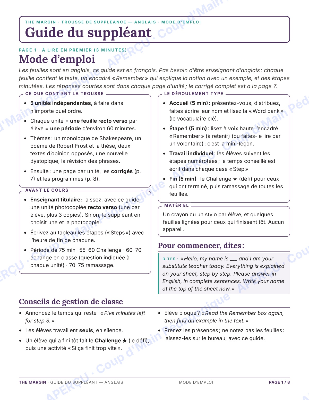 Page 1 — Anglais — 11e-12e, trousse de suppléance