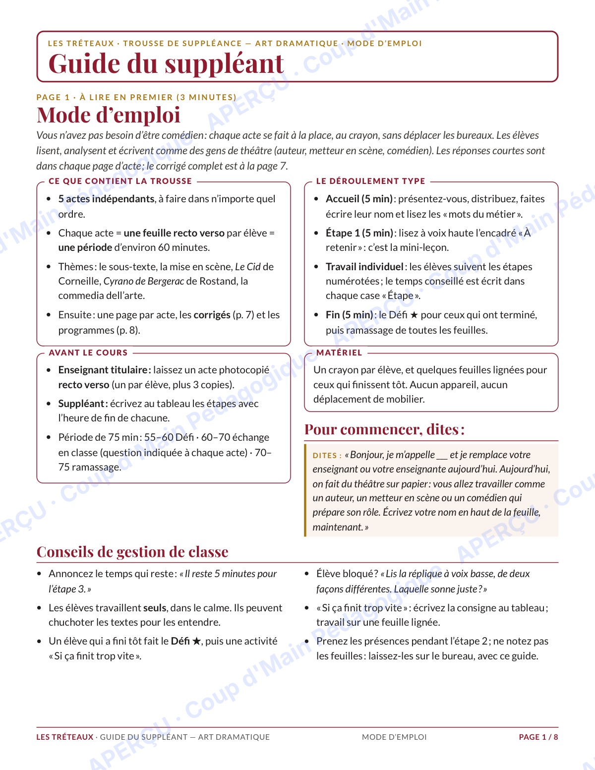 Page 1 — Art dramatique — 11e-12e, trousse de suppléance