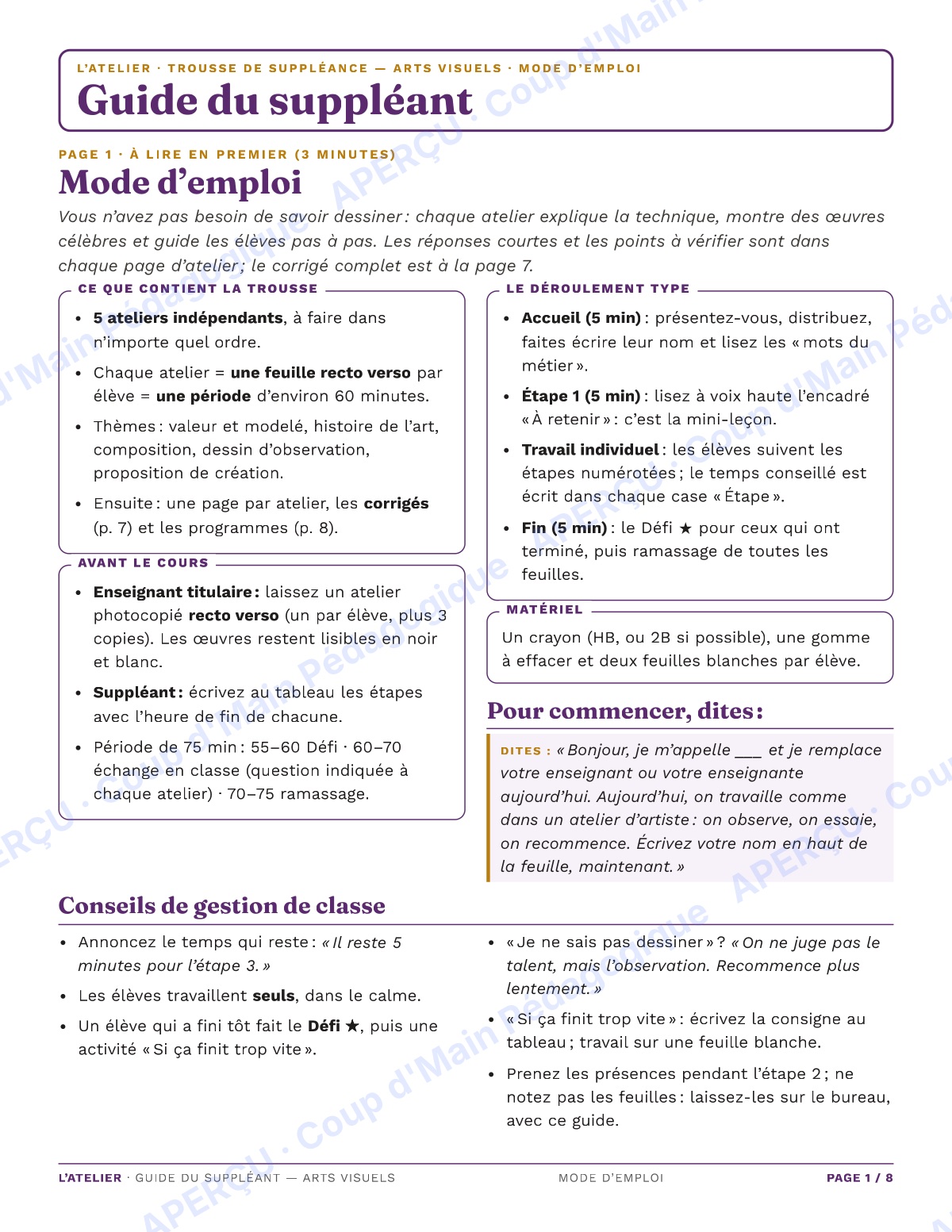 Page 1 — Arts visuels — 11e-12e, trousse de suppléance