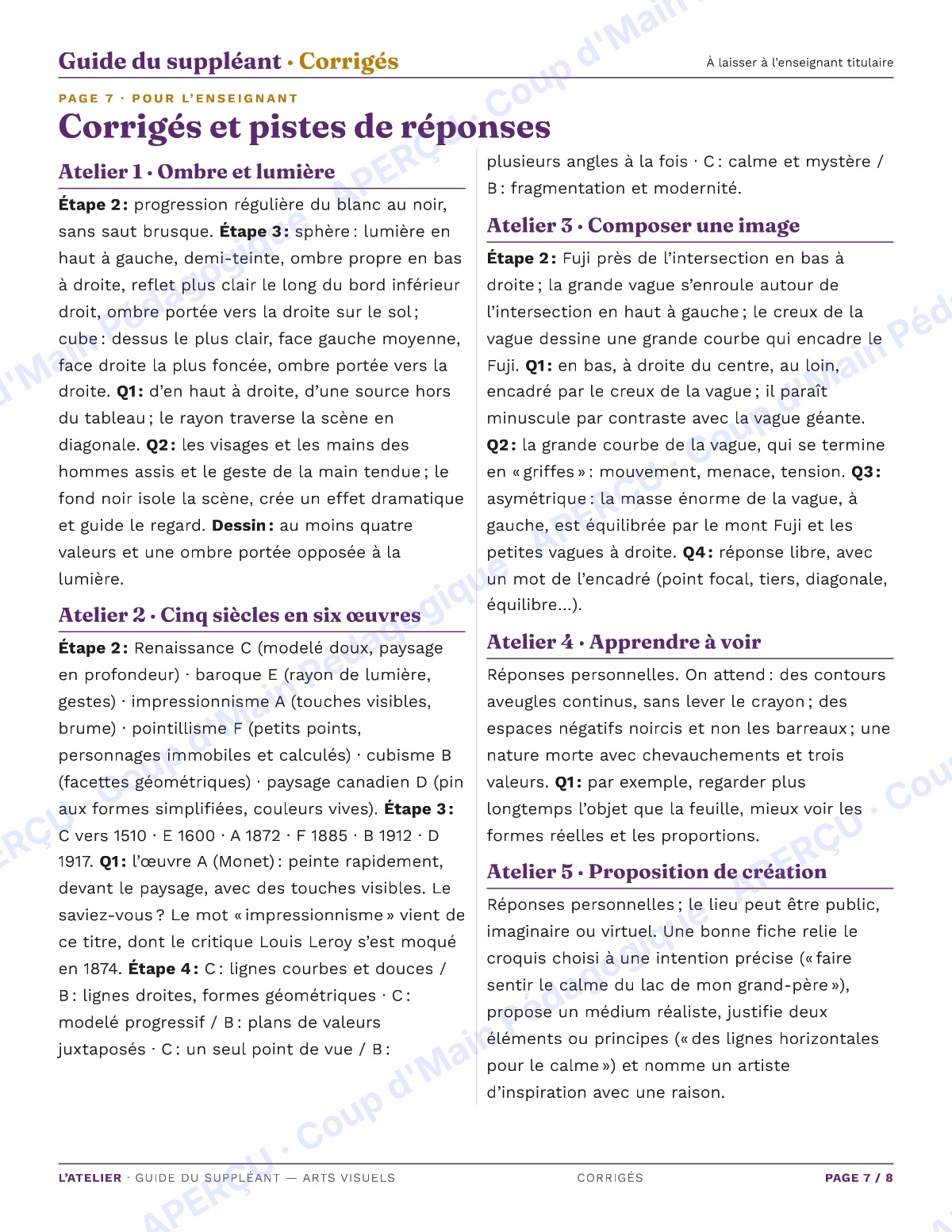 Page 7 — Arts visuels — 11e-12e, trousse de suppléance