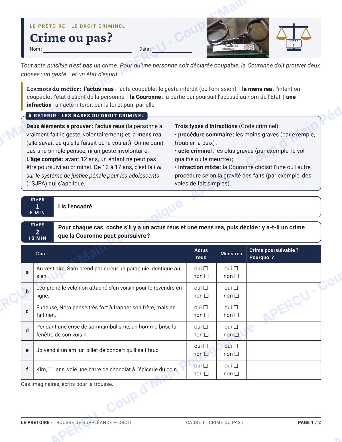 Page 1 — Droit criminel et civil — 11e-12e, suppléance