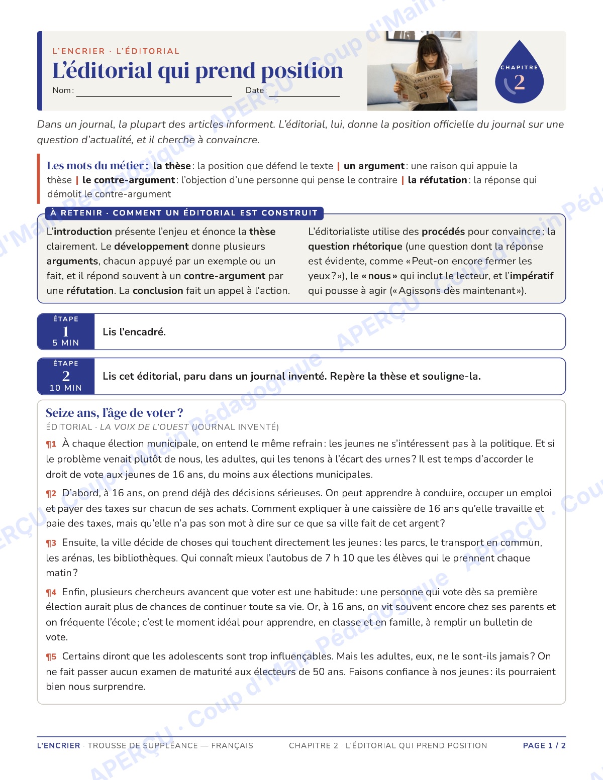 Page 3 — Français — 11e-12e, trousse de suppléance