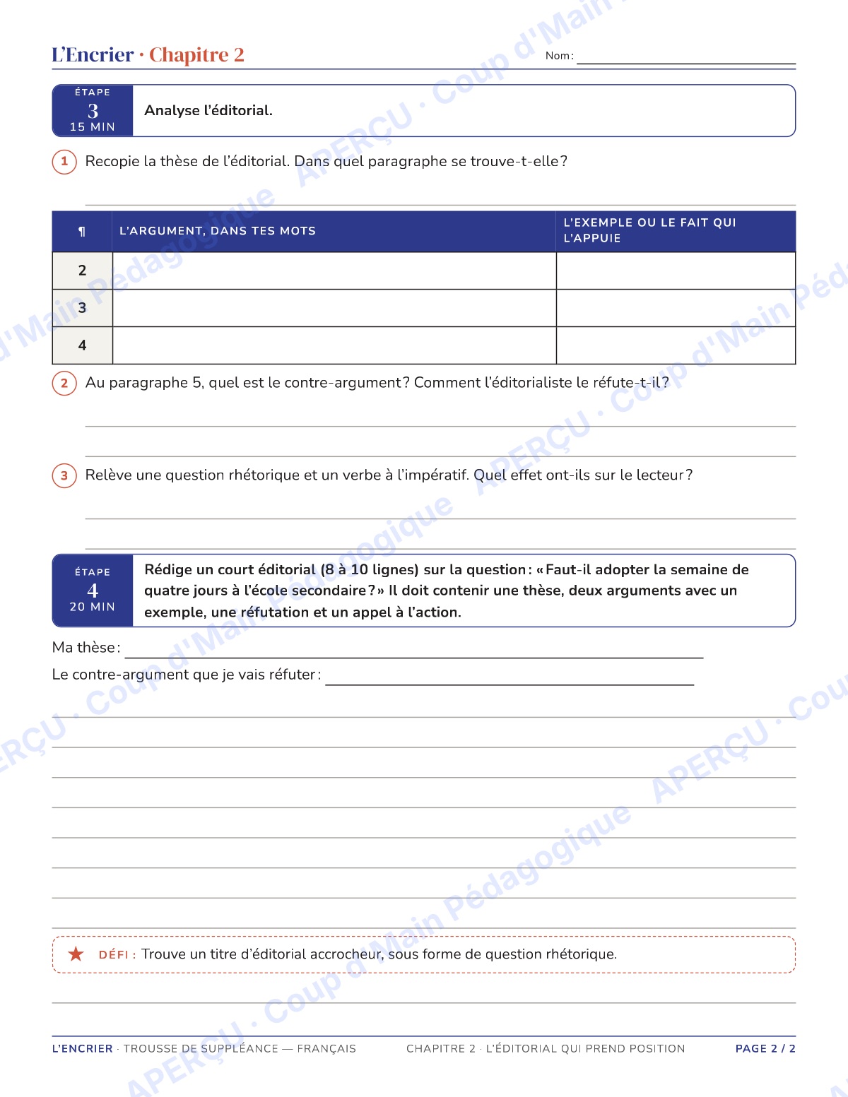 Page 4 — Français — 11e-12e, trousse de suppléance