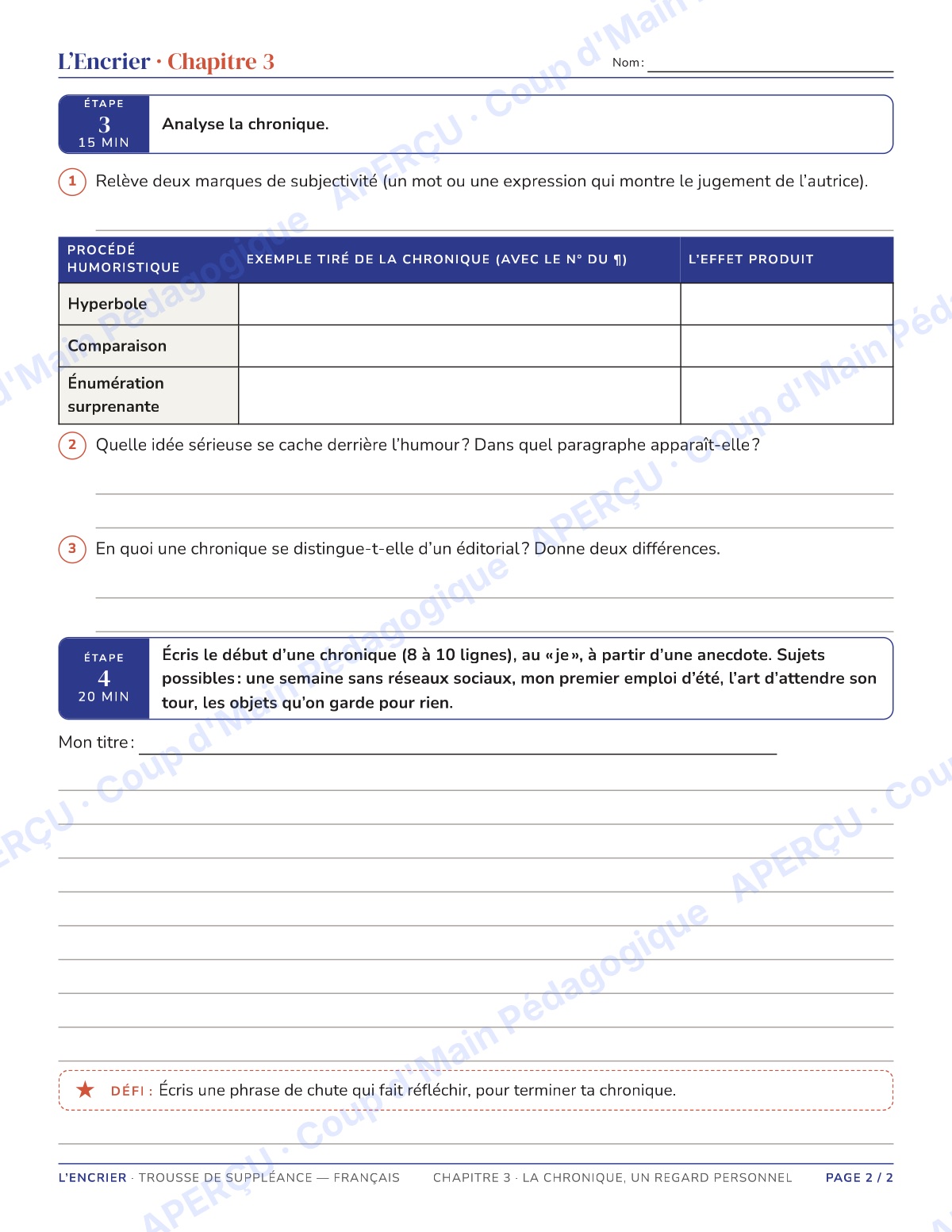 Page 6 — Français — 11e-12e, trousse de suppléance