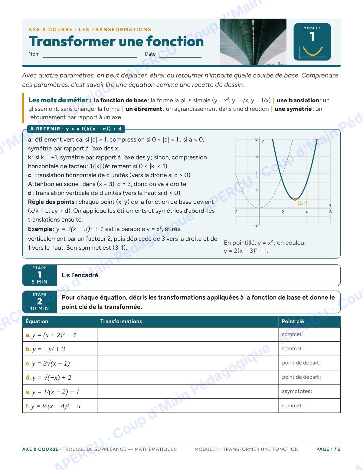 Page 1 — Mathématiques — 11e-12e, trousse de suppléance