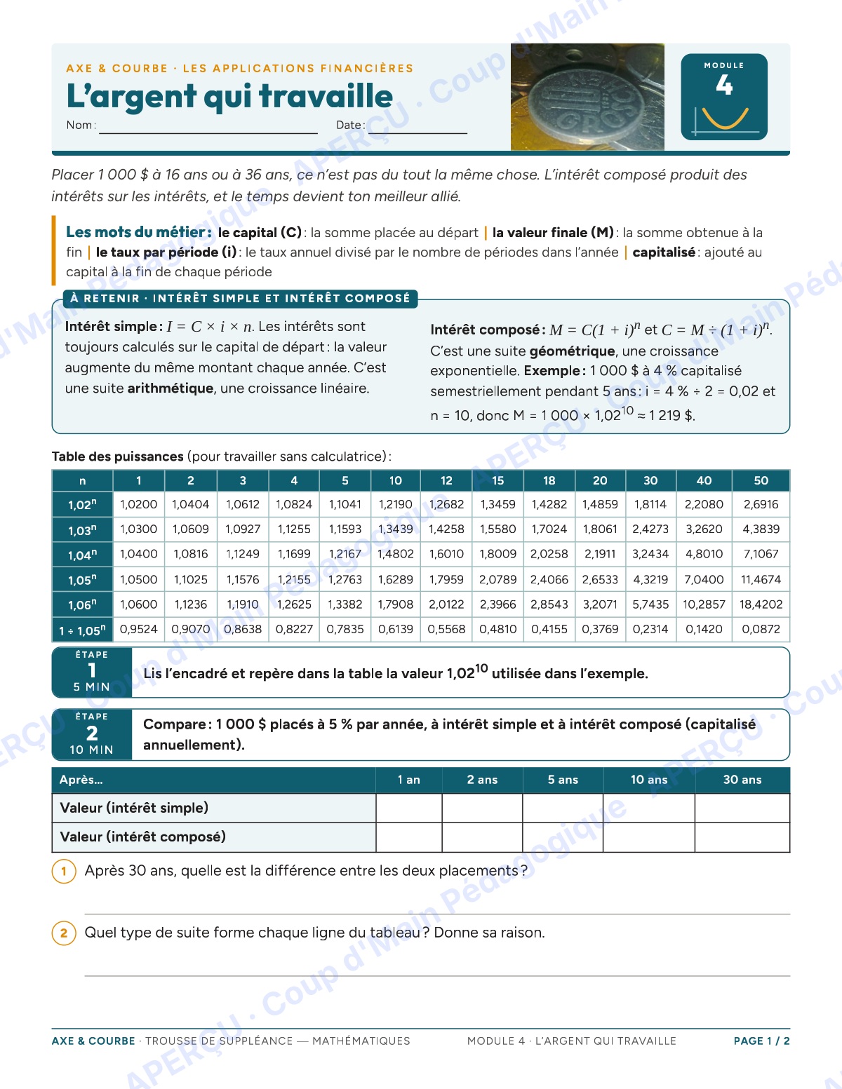 Page 7 — Mathématiques — 11e-12e, trousse de suppléance