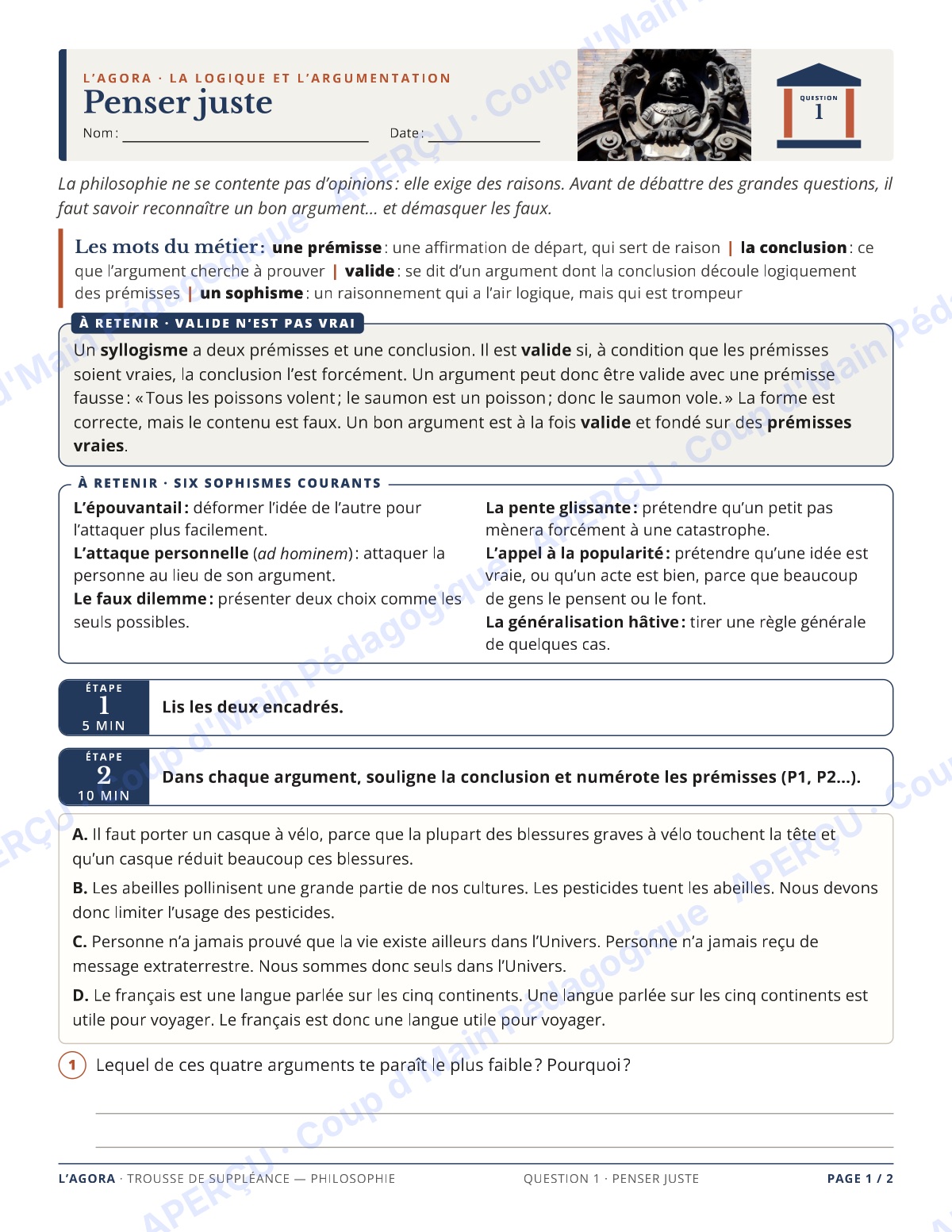 Page 1 — Philosophie — 11e-12e, trousse de suppléance