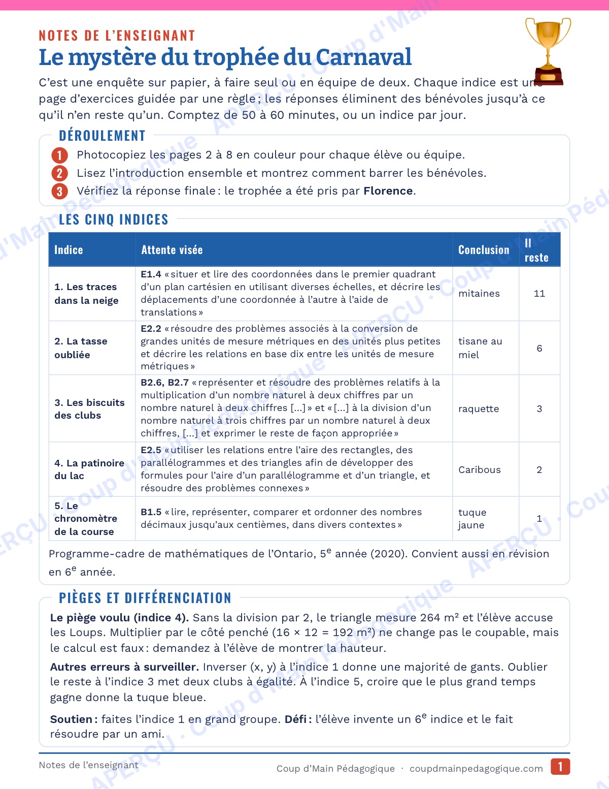 Page 1 — Le mystère du trophée du Carnaval — 5e-6e, enquête