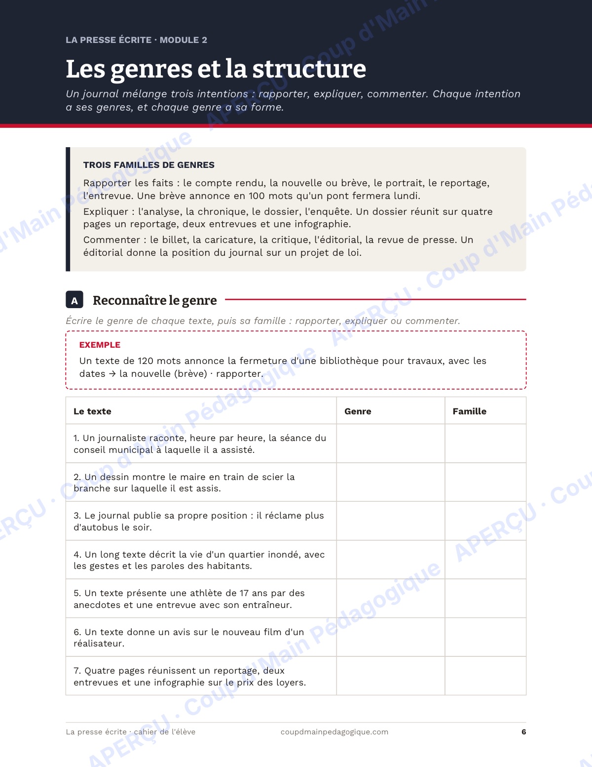 Page 6 — La presse écrite — 11e-12e année, unité complète