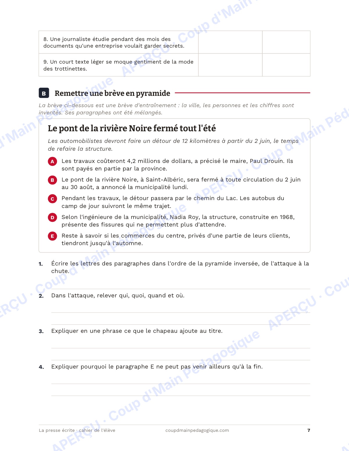Page 7 — La presse écrite — 11e-12e année, unité complète