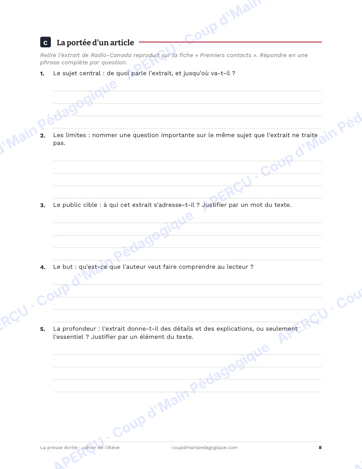 Page 8 — La presse écrite — 11e-12e année, unité complète