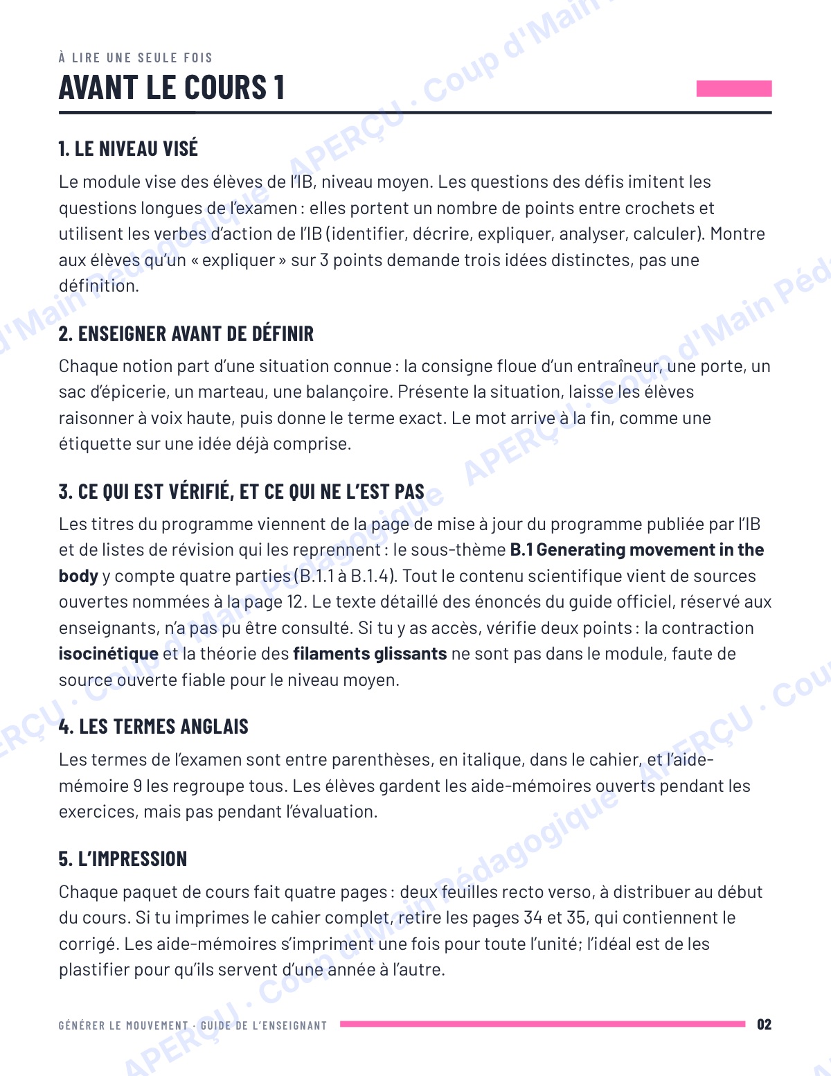 Page 2 — Générer le mouvement — 11e année, unité IB SEHS