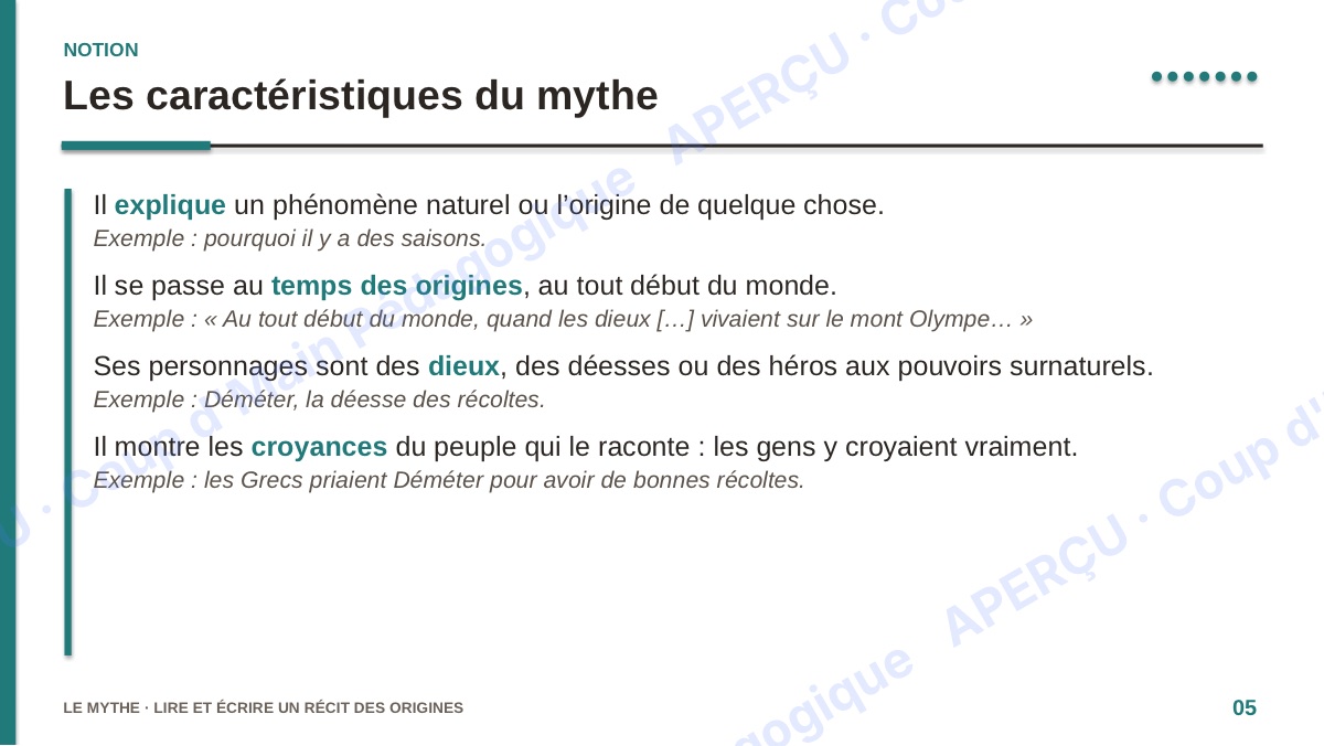 Page 7 — Le mythe — 7e année, unité complète