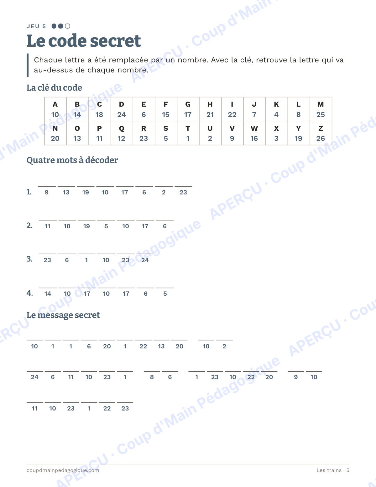 Page 5 — Les trains — 4e-6e année, jeux de vocabulaire