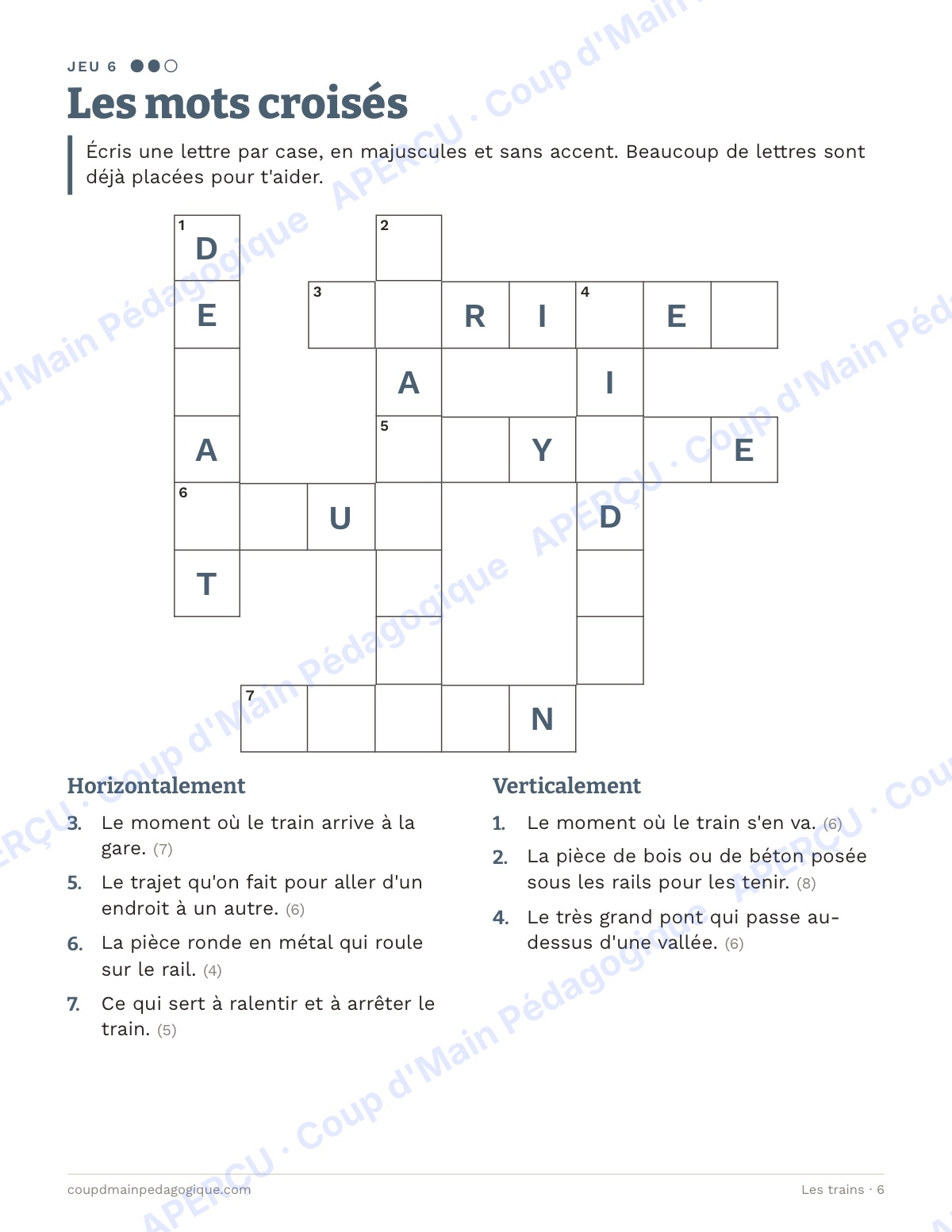 Page 6 — Les trains — 4e-6e année, jeux de vocabulaire