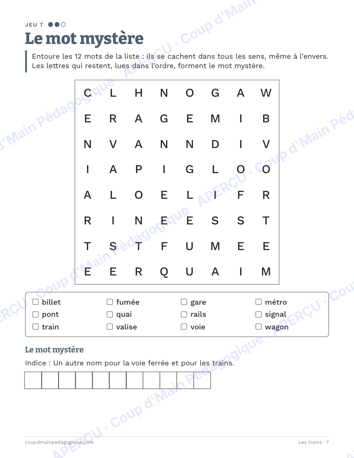 Page 7 — Les trains — 4e-6e année, jeux de vocabulaire
