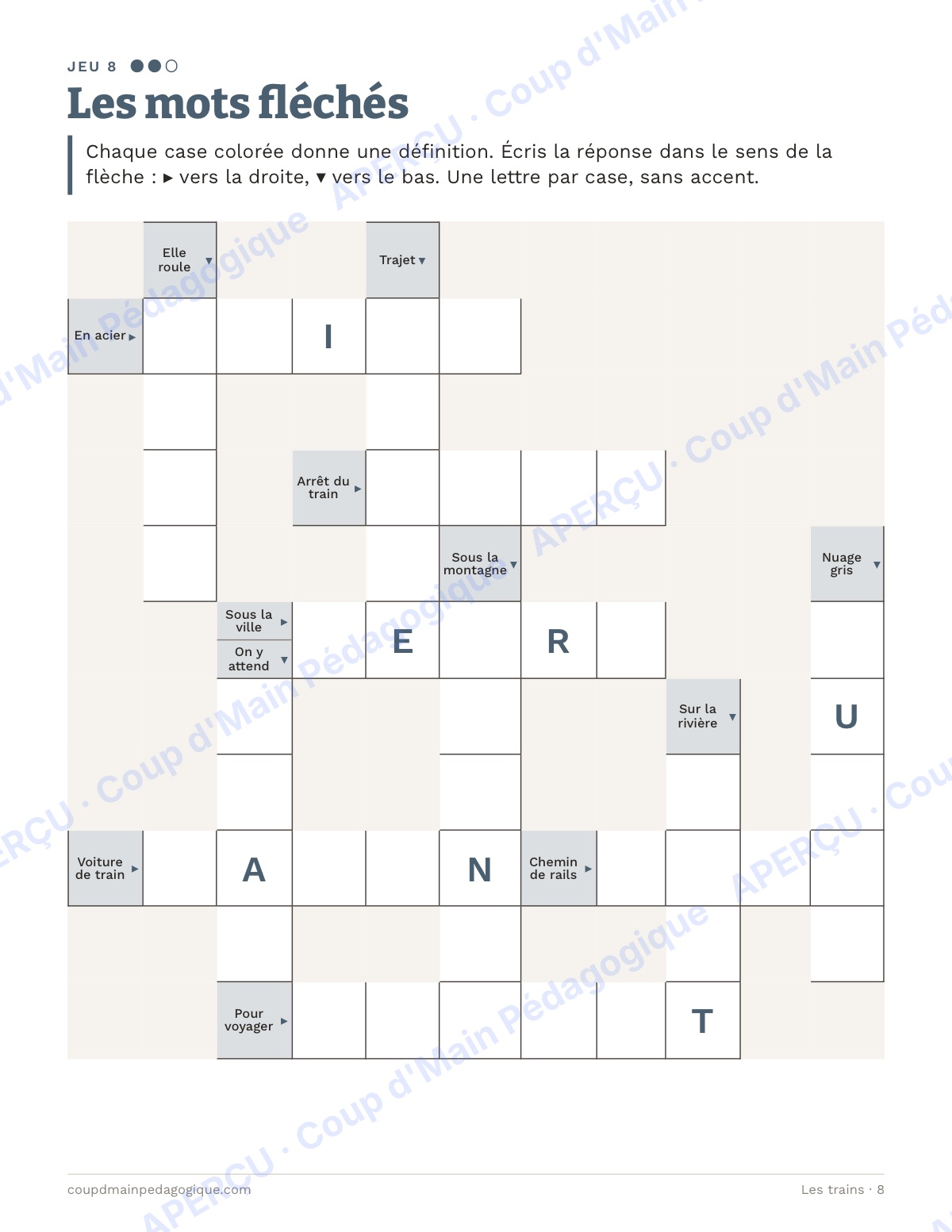 Page 8 — Les trains — 4e-6e année, jeux de vocabulaire