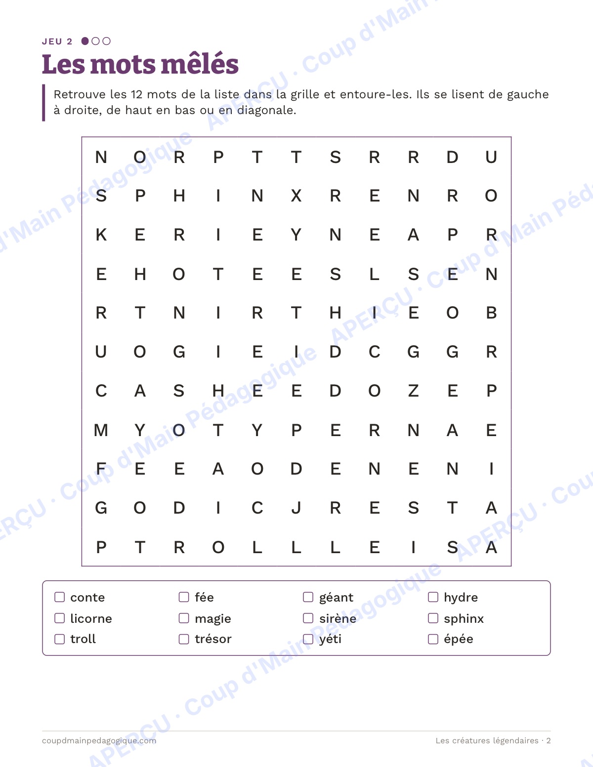 Page 2 — Créatures légendaires — 4e-6e, cahier de jeux