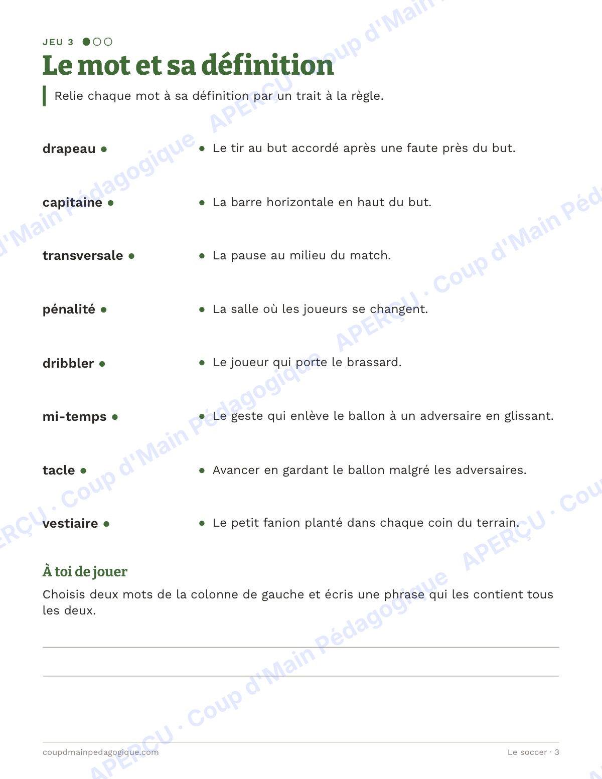 Page 3 — Le soccer — 4e-6e année, jeux de vocabulaire