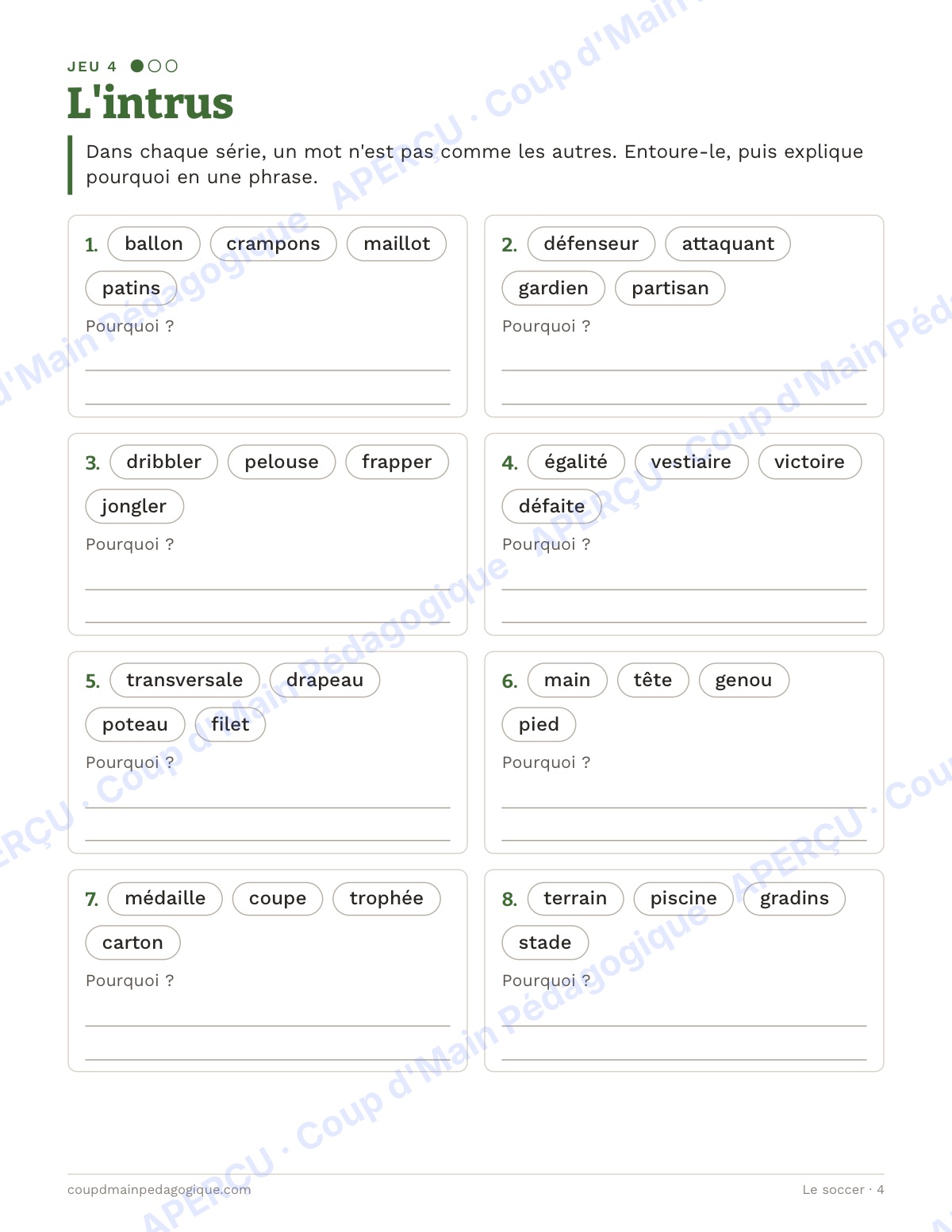Page 4 — Le soccer — 4e-6e année, jeux de vocabulaire