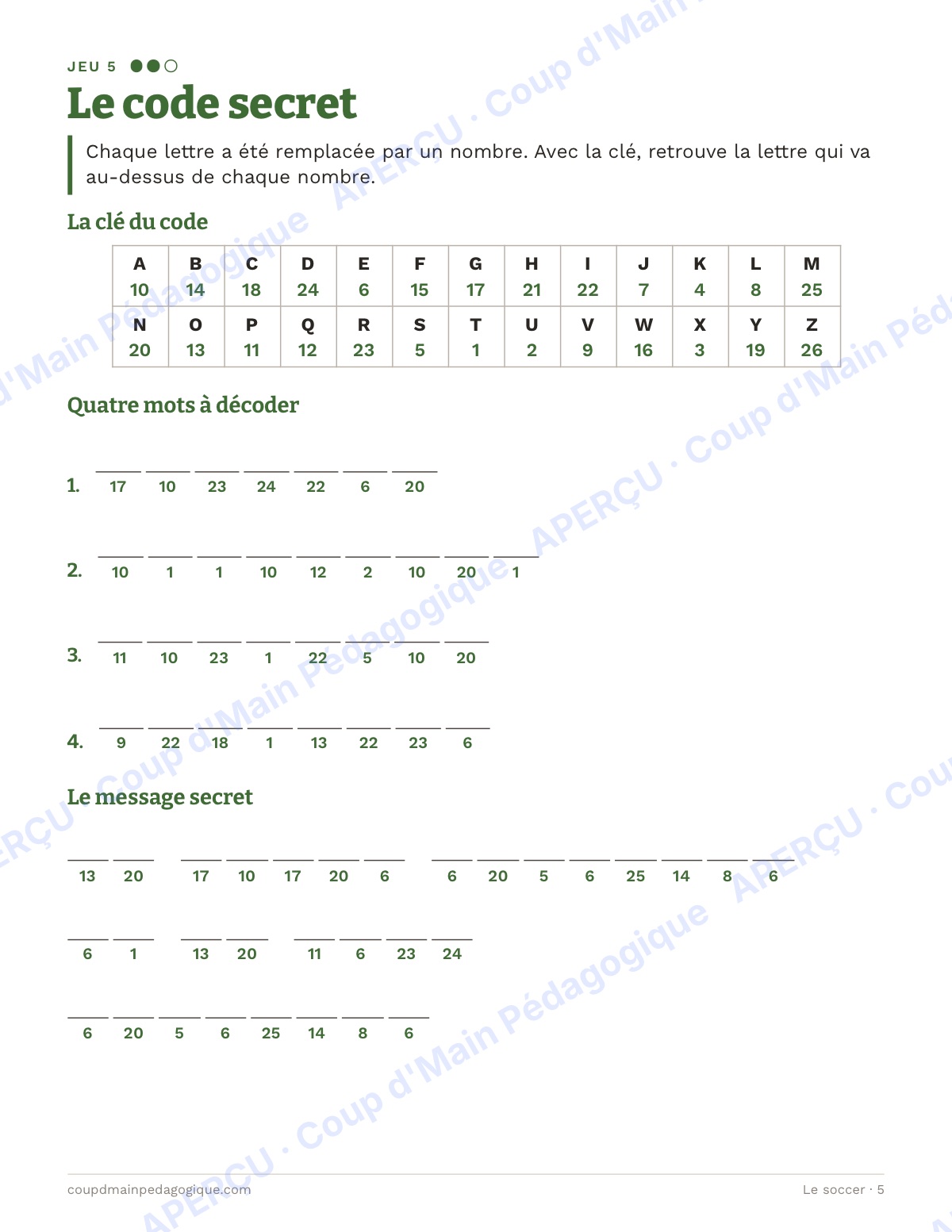 Page 5 — Le soccer — 4e-6e année, jeux de vocabulaire