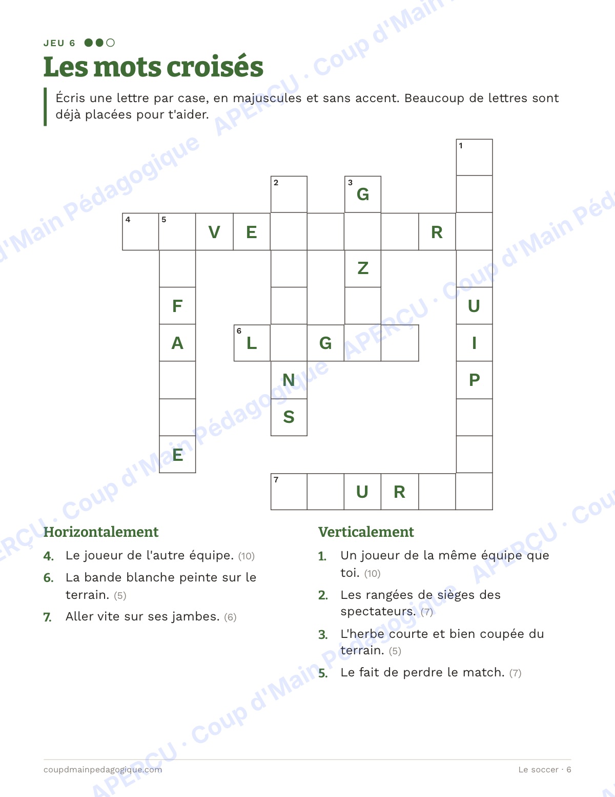 Page 6 — Le soccer — 4e-6e année, jeux de vocabulaire