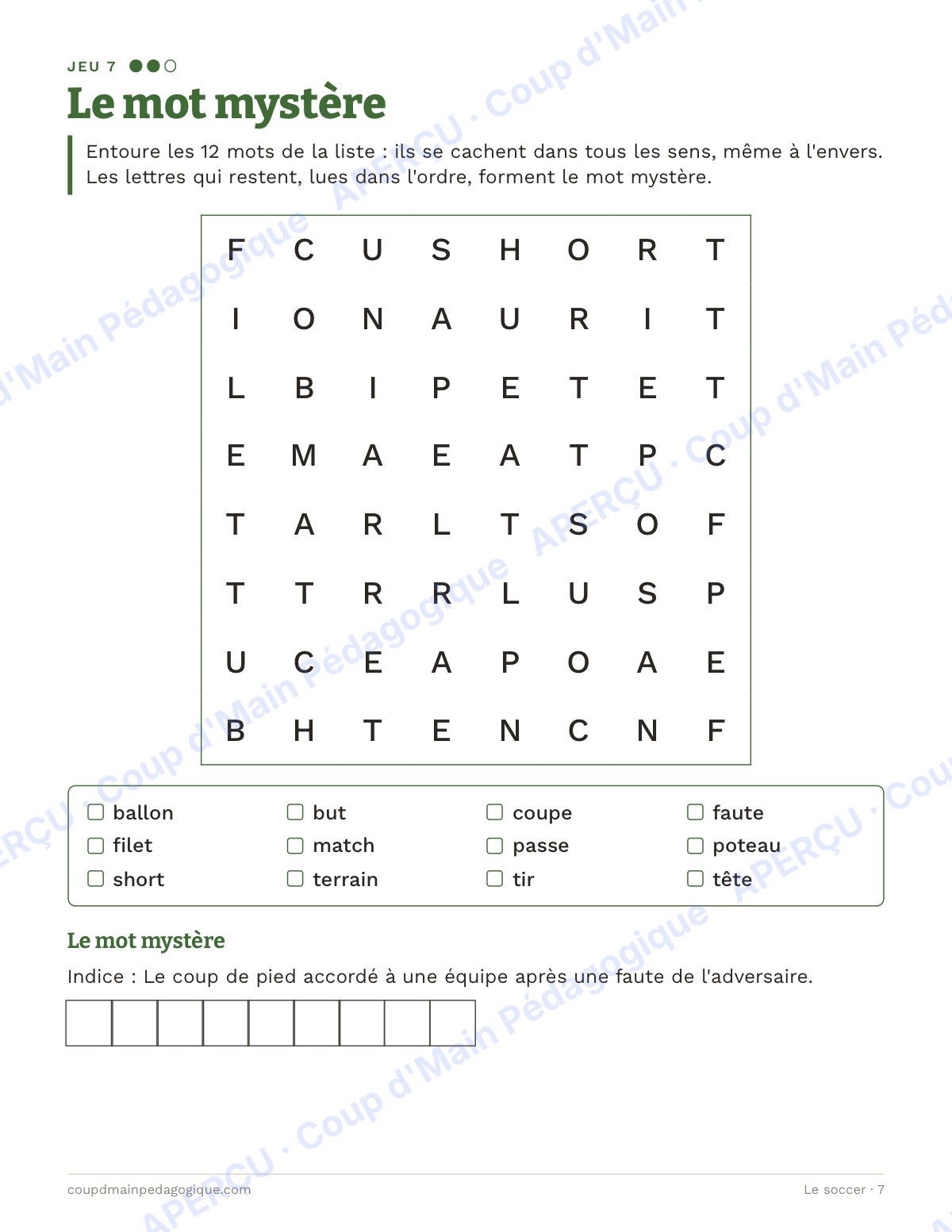 Page 7 — Le soccer — 4e-6e année, jeux de vocabulaire