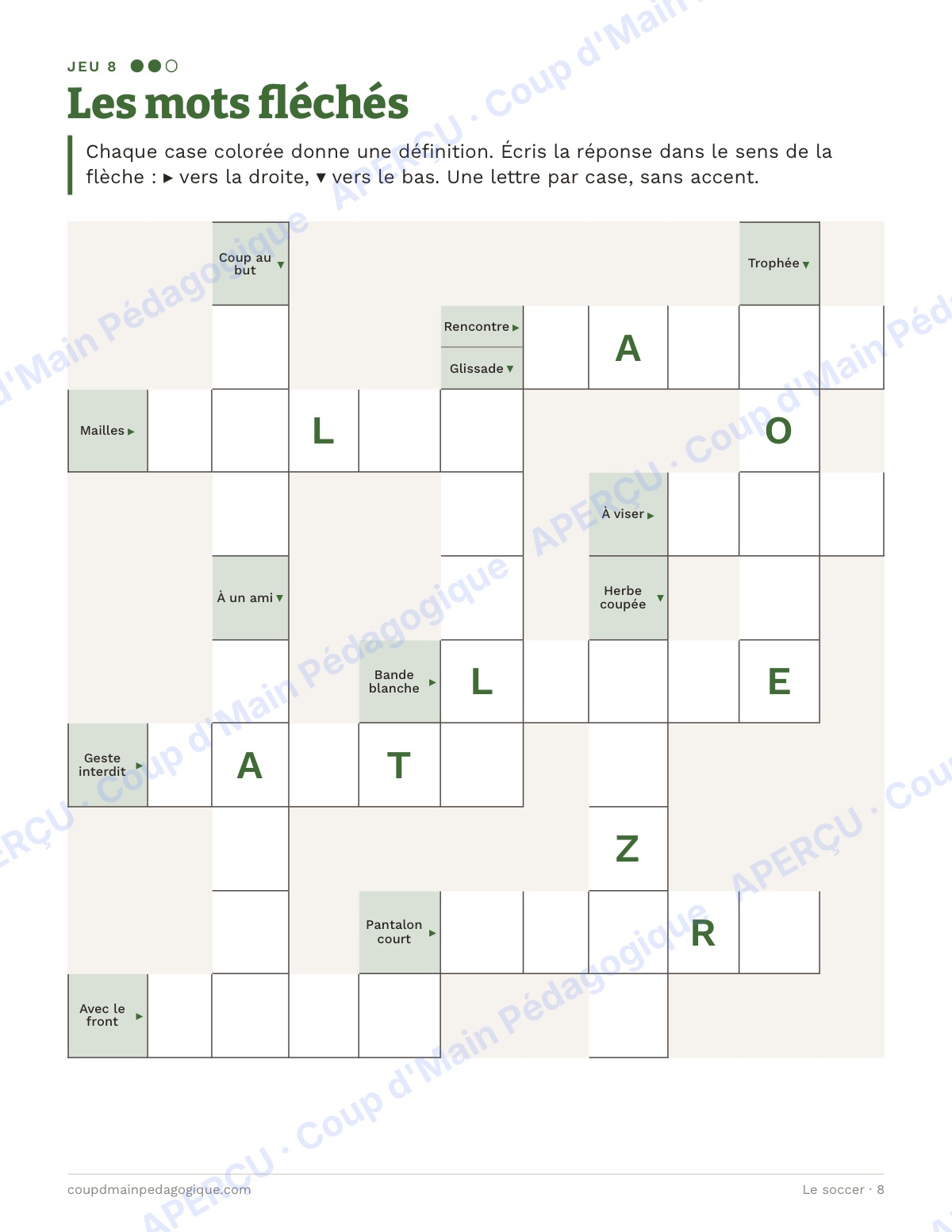 Page 8 — Le soccer — 4e-6e année, jeux de vocabulaire