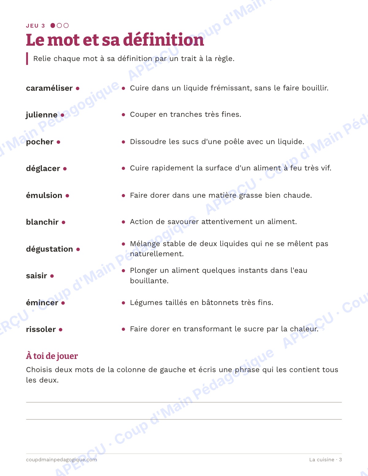 Page 3 — La cuisine — 7e-9e année, jeux de vocabulaire