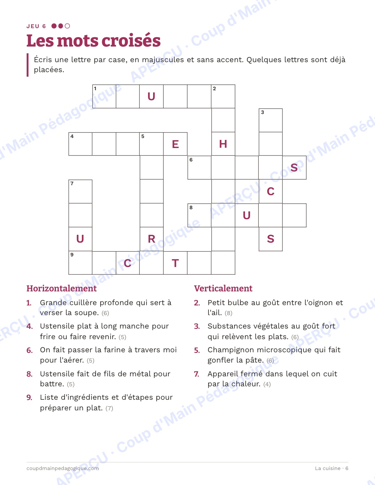Page 6 — La cuisine — 7e-9e année, jeux de vocabulaire