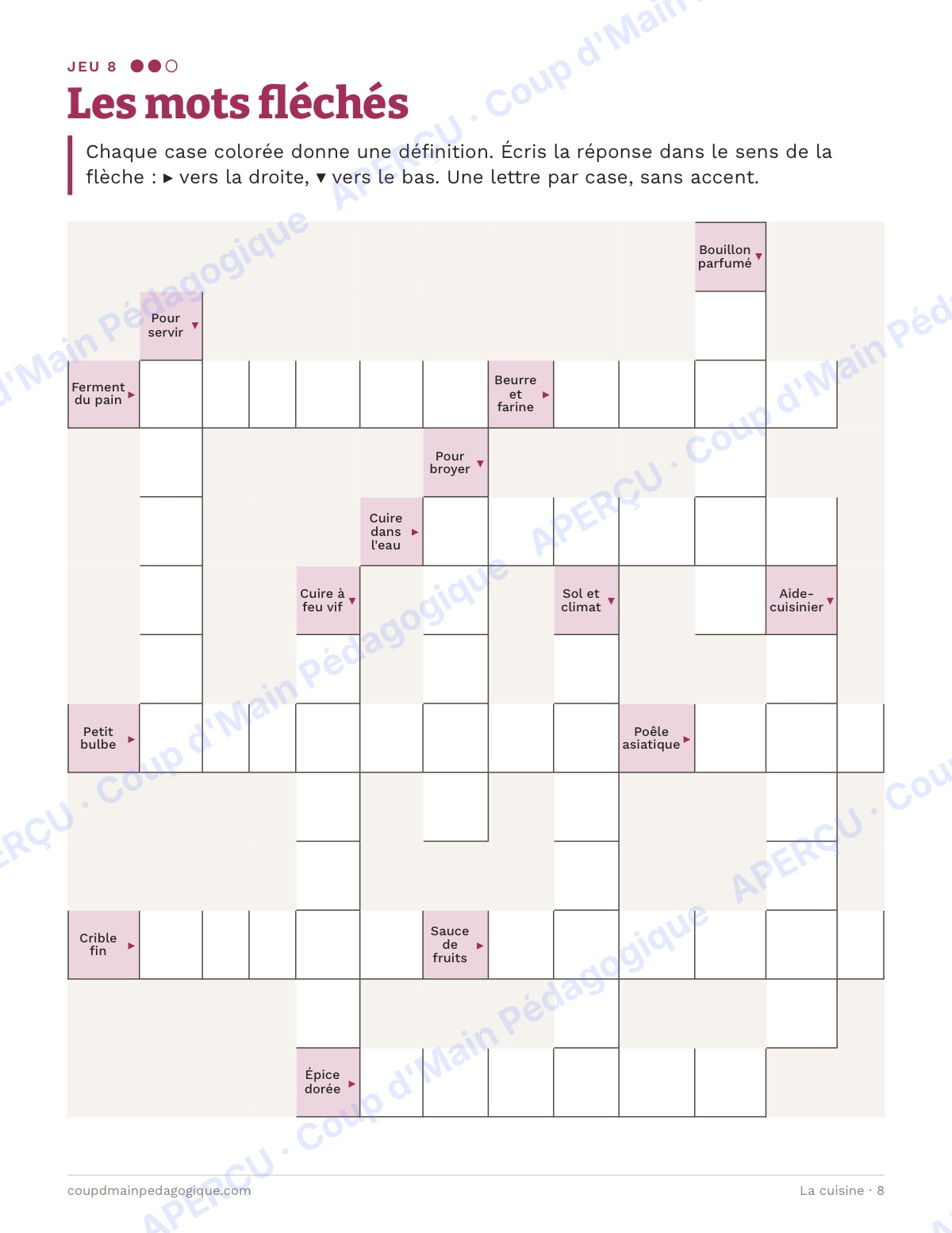 Page 8 — La cuisine — 7e-9e année, jeux de vocabulaire