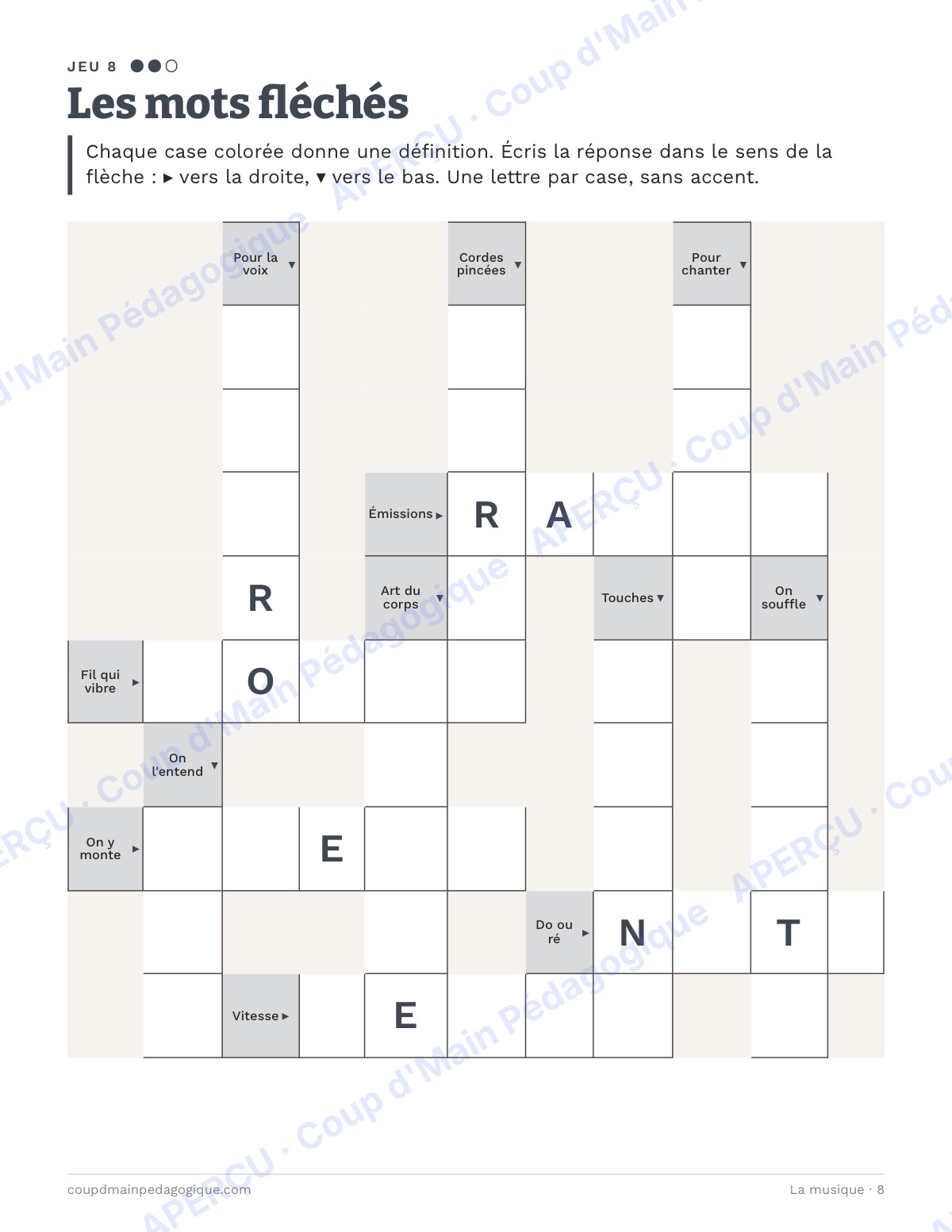 Page 8 — La musique — 4e-6e année, jeux de vocabulaire