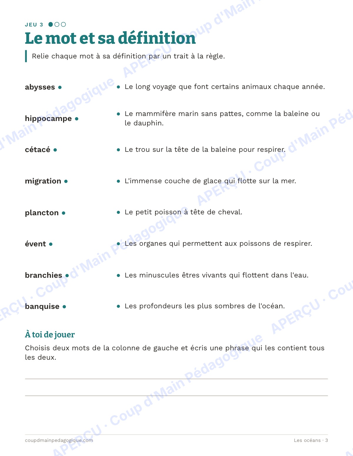 Page 3 — Les océans — 4e-6e année, jeux de vocabulaire