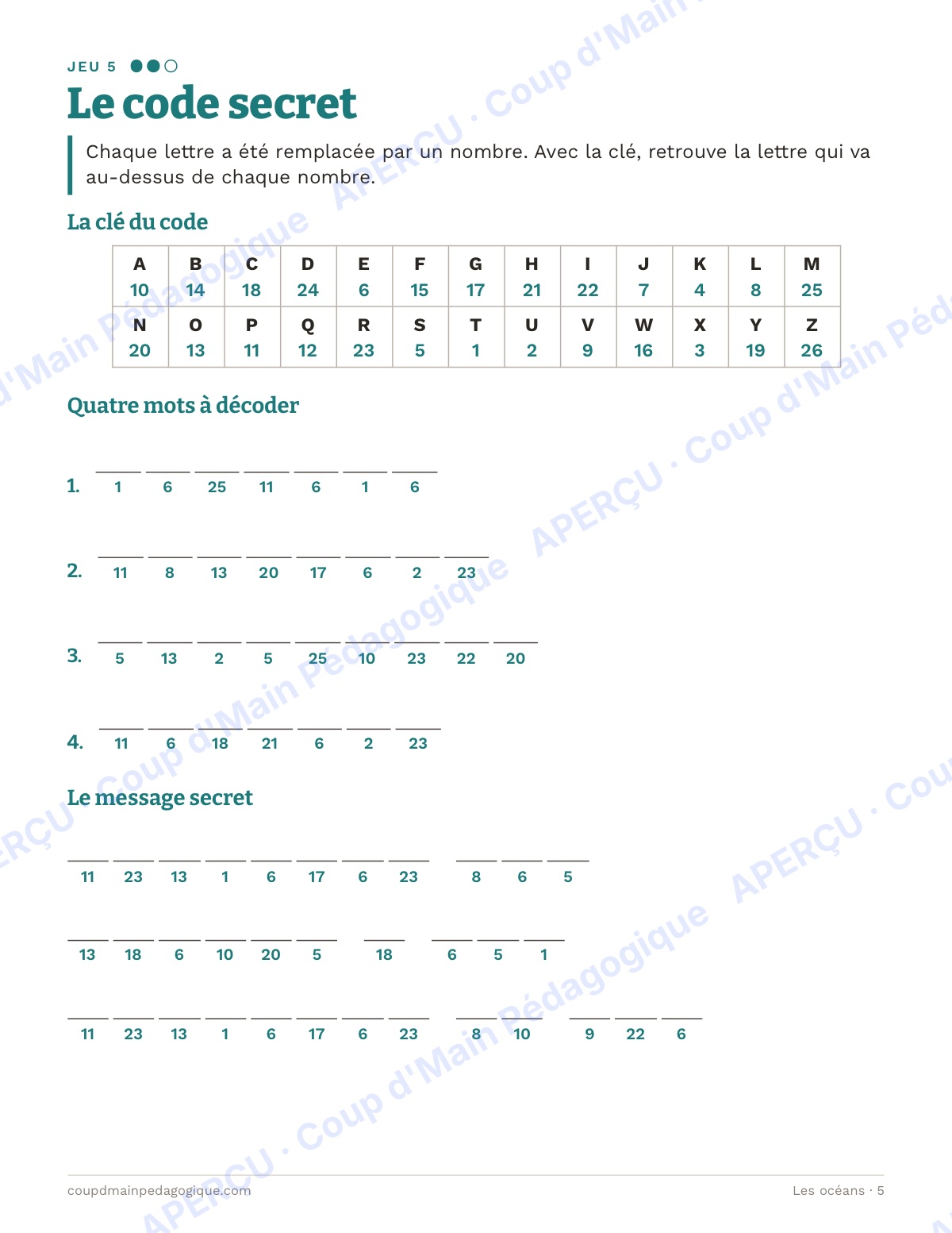 Page 5 — Les océans — 4e-6e année, jeux de vocabulaire