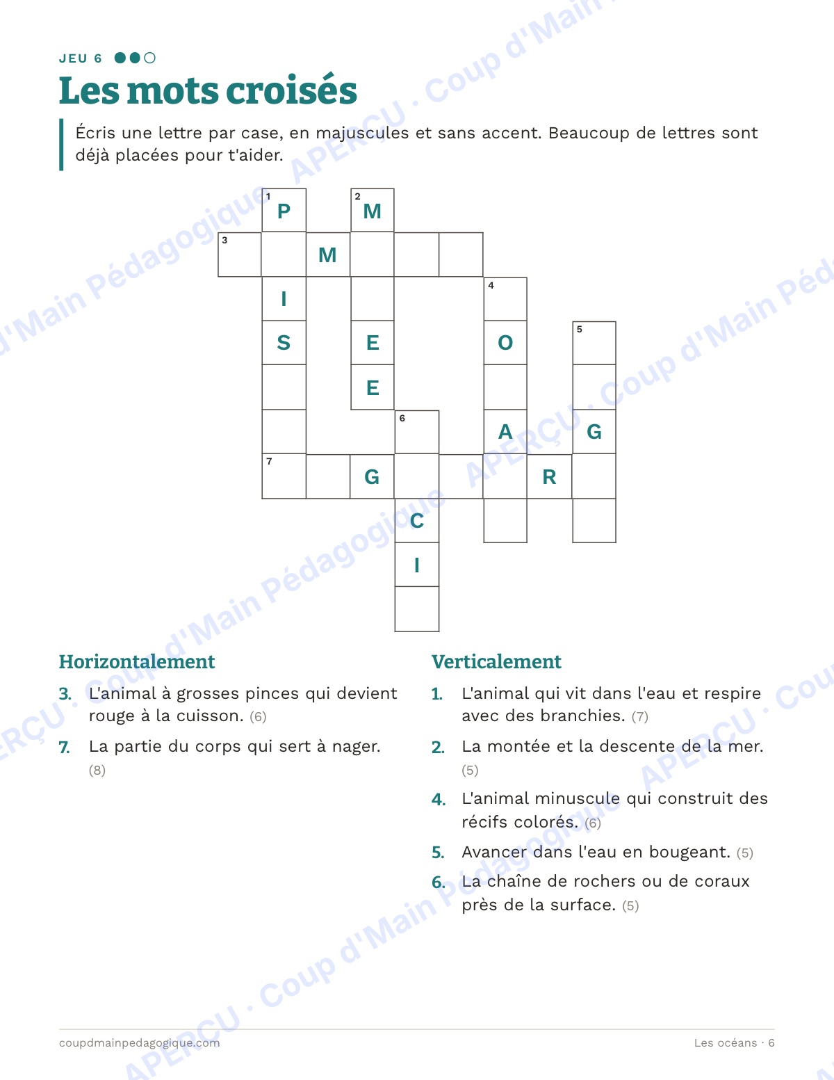 Page 6 — Les océans — 4e-6e année, jeux de vocabulaire