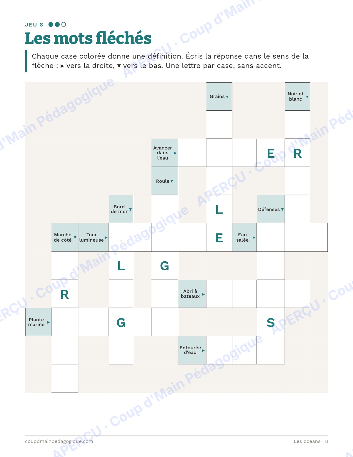 Page 8 — Les océans — 4e-6e année, jeux de vocabulaire